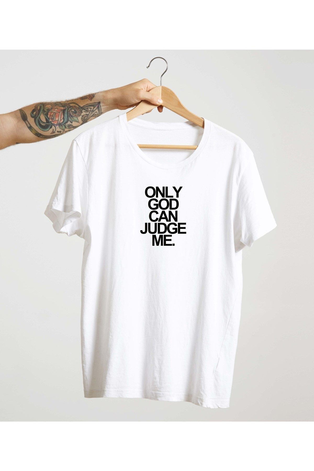 Unisex Beyaz %100 Pamuk Bisiklet Yaka Basic Örme T-shirt Only God