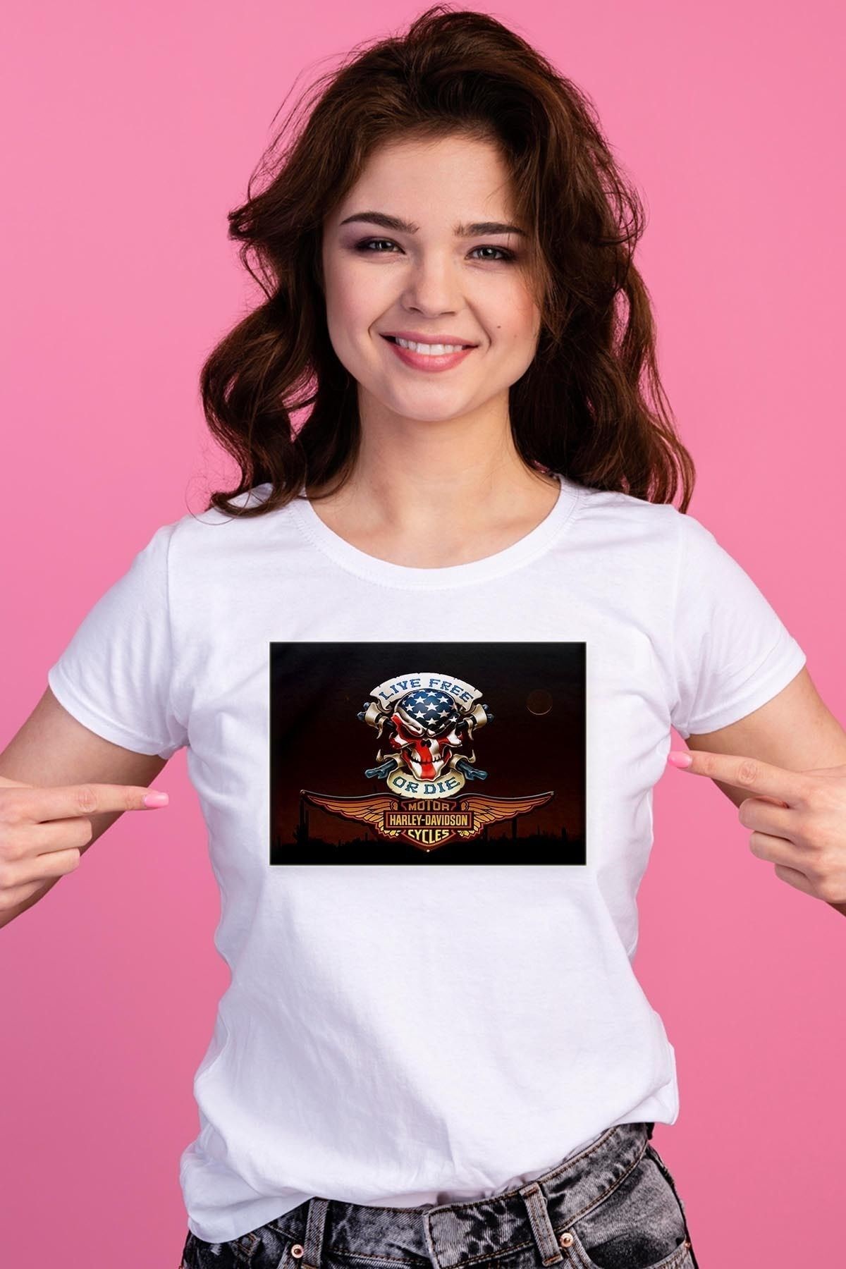 Unisex Beyaz Tasarım T-shirt Harley Davidson