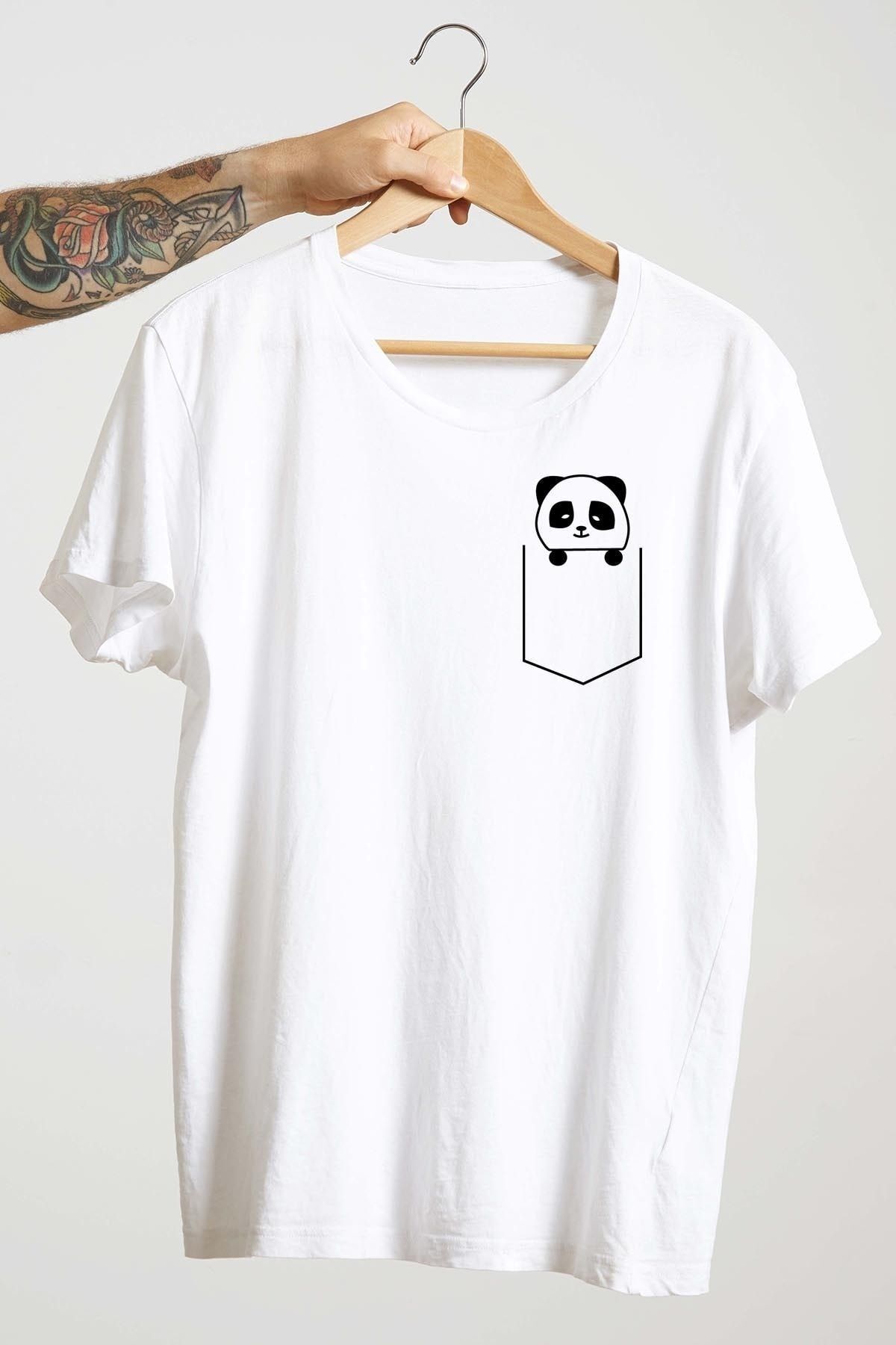 Unisex Beyaz Tasarım T-Shirt Panda
