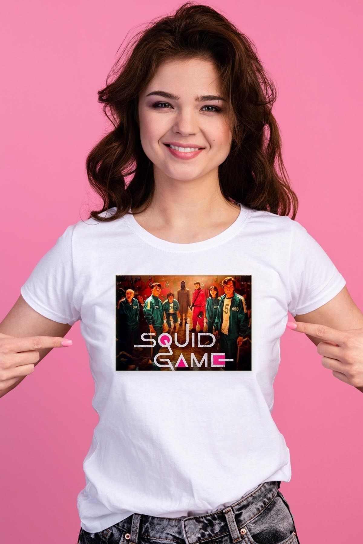 Unisex Beyaz Tasarım T-shirt Squid Game