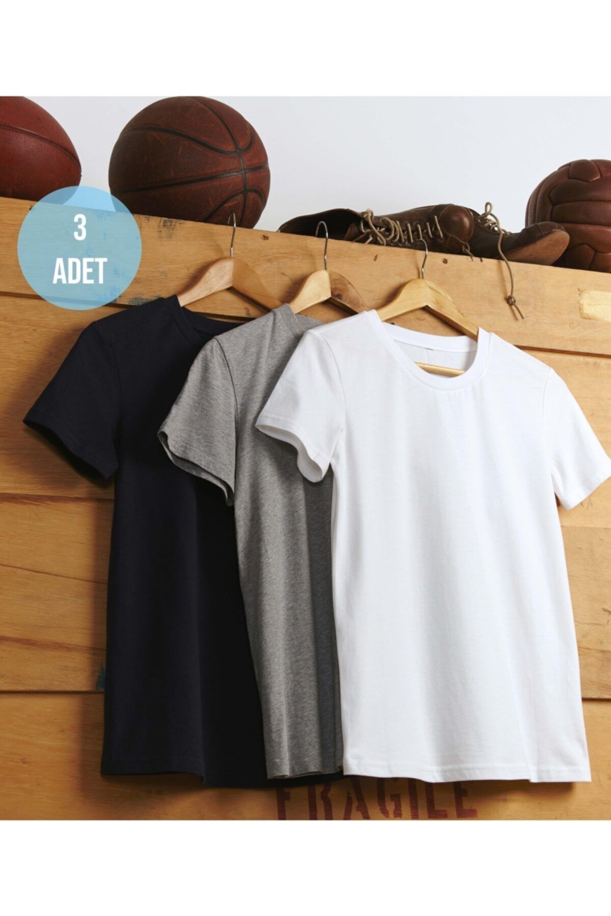 Unisex  Bisiklet Yaka Basic Örme T-shirt %100 Pamuk 3'lü