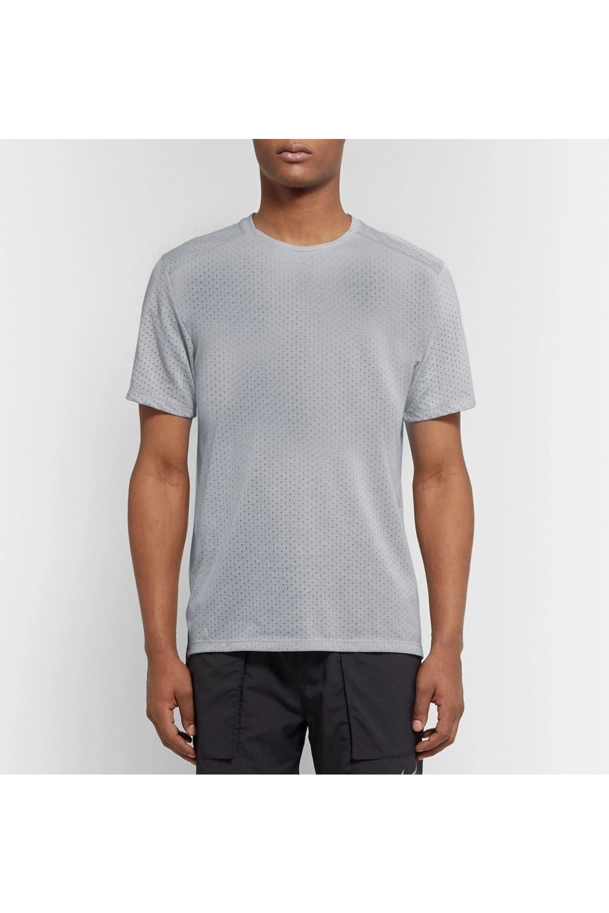 Unisex Delikli Mikro Gri Spor Basic T-shirt