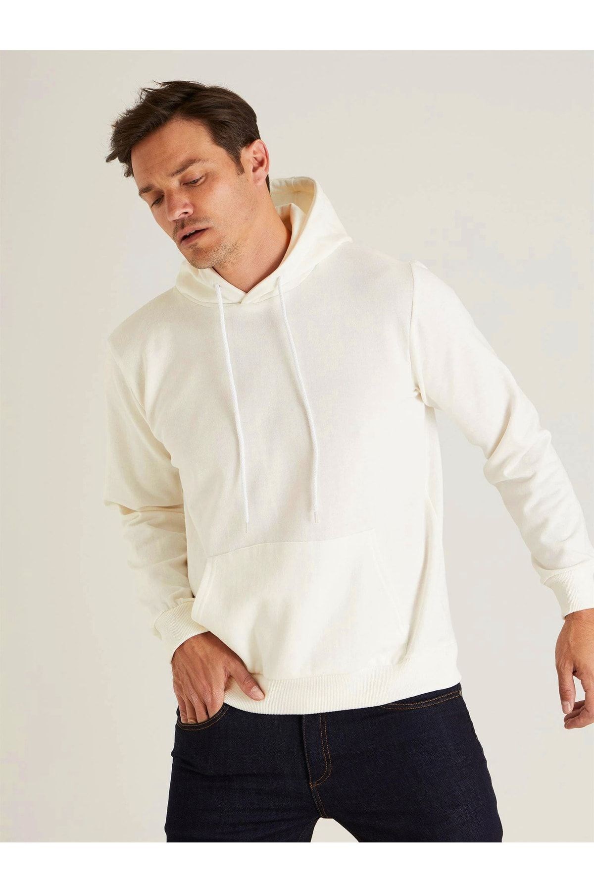 Unisex Ekru Kapüşonlu Sweatshirt