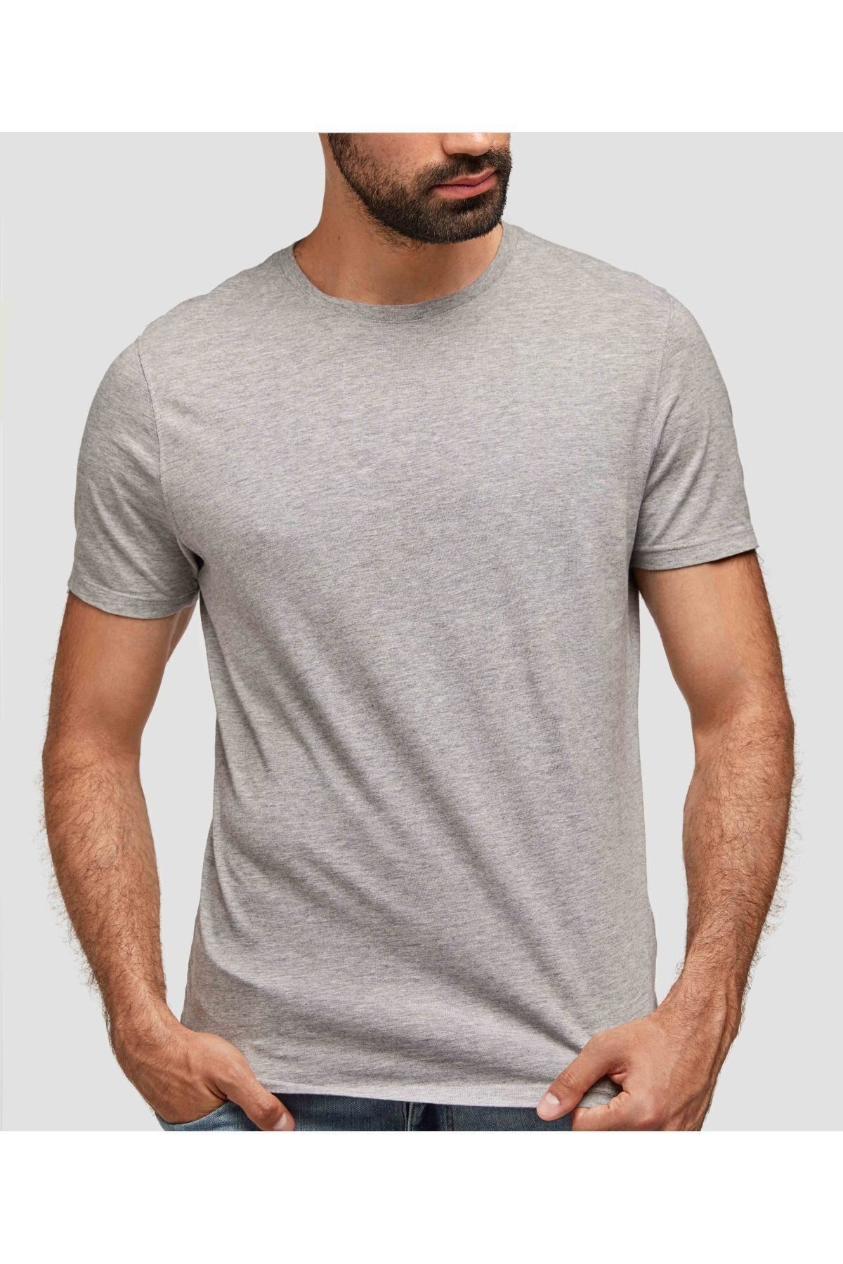 Unisex Gri Pamuklu Basic Tshirt
