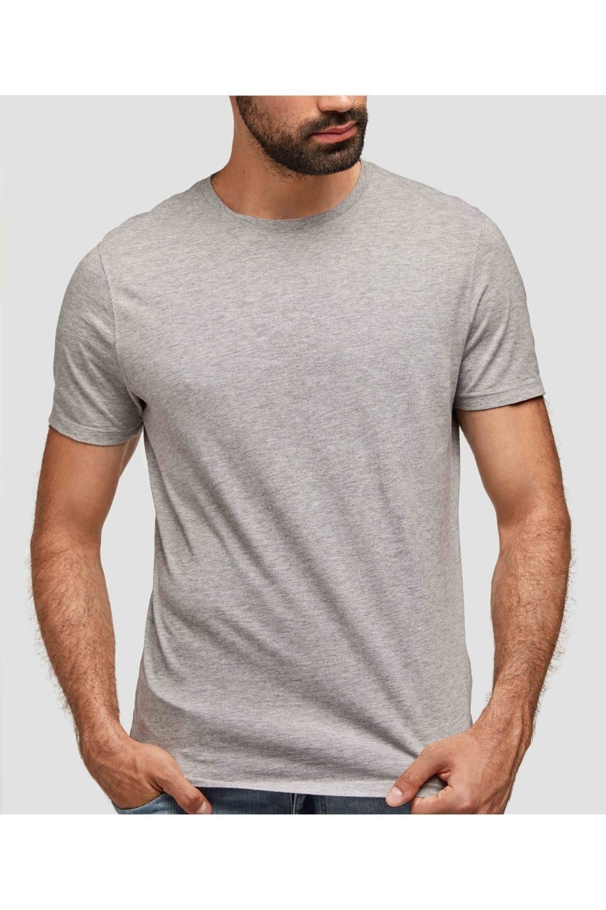 Unisex Gri Pamuklu Basic Tshirt