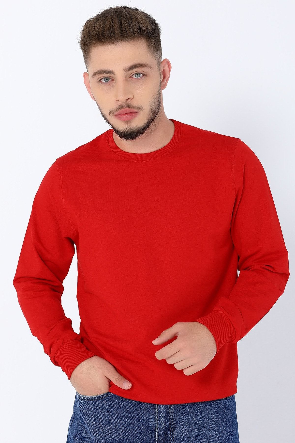 Unisex Kırmızı Basic Sweatshirt