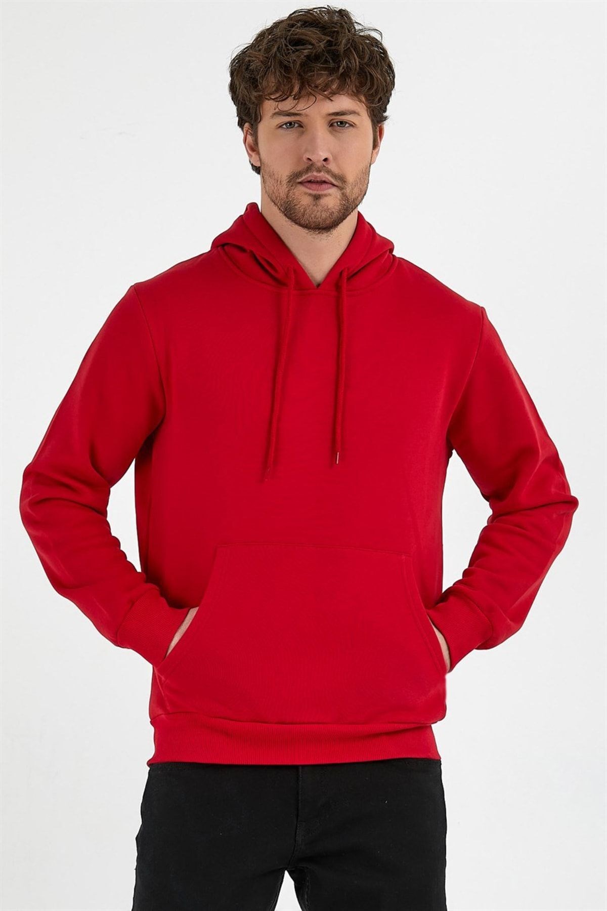Unisex Kırmızı Kapüşonlu Sweatshirt