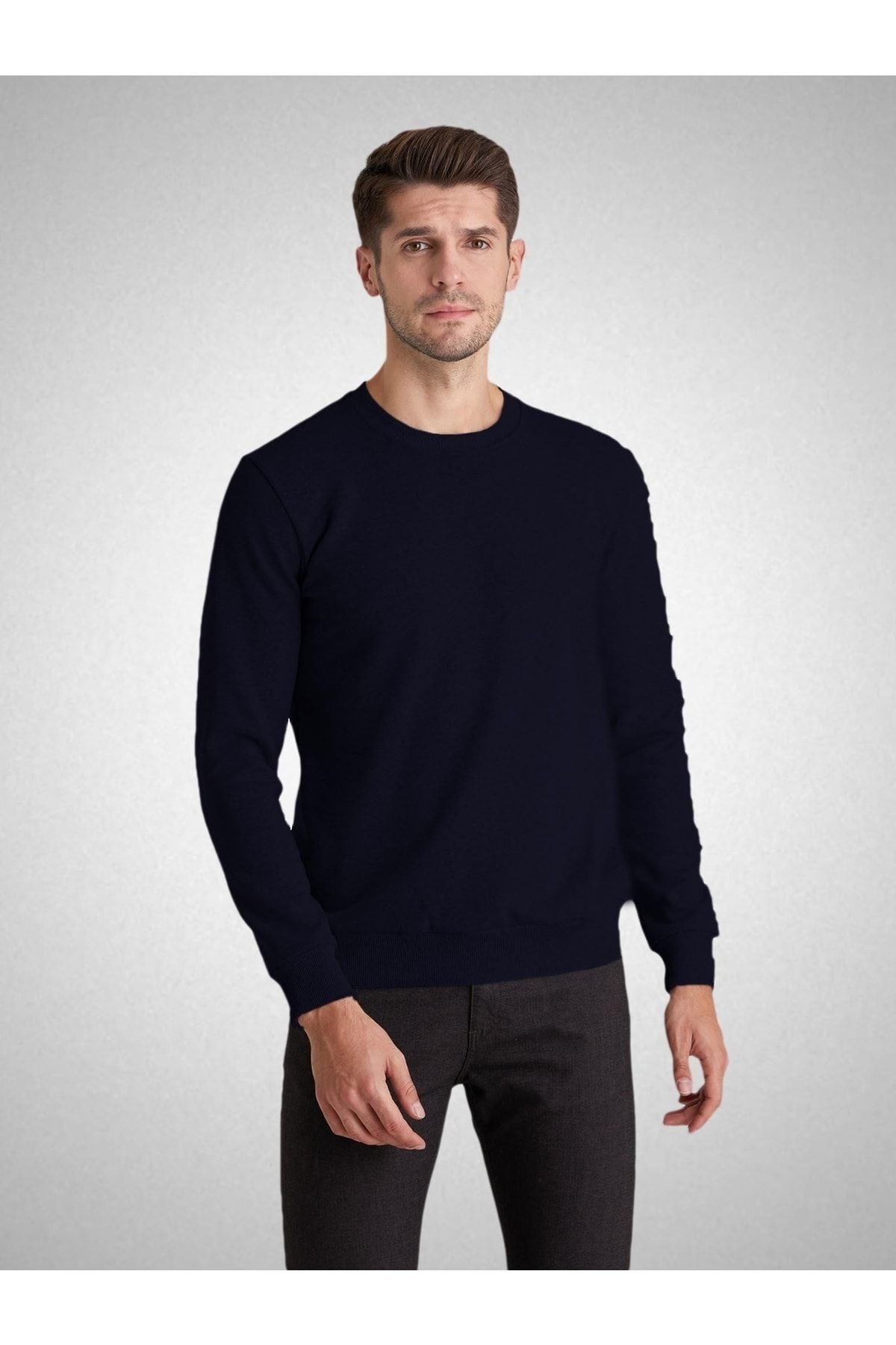 Unisex Koyu Lacivert Basic Sweatshirt