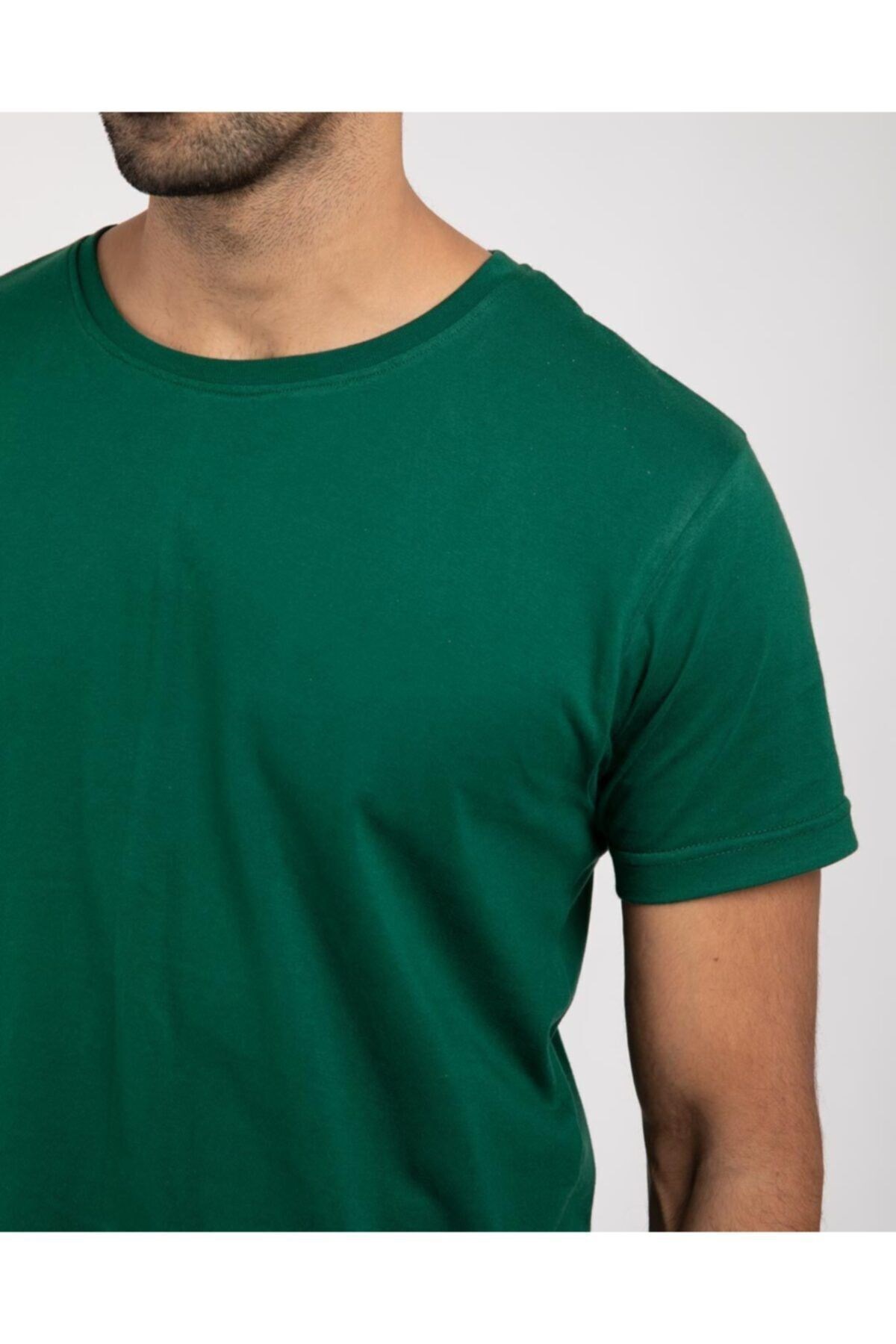 Unisex Koyu Yeşil %100 Pamuk Bisiklet Yaka Basic Örme T-shirt