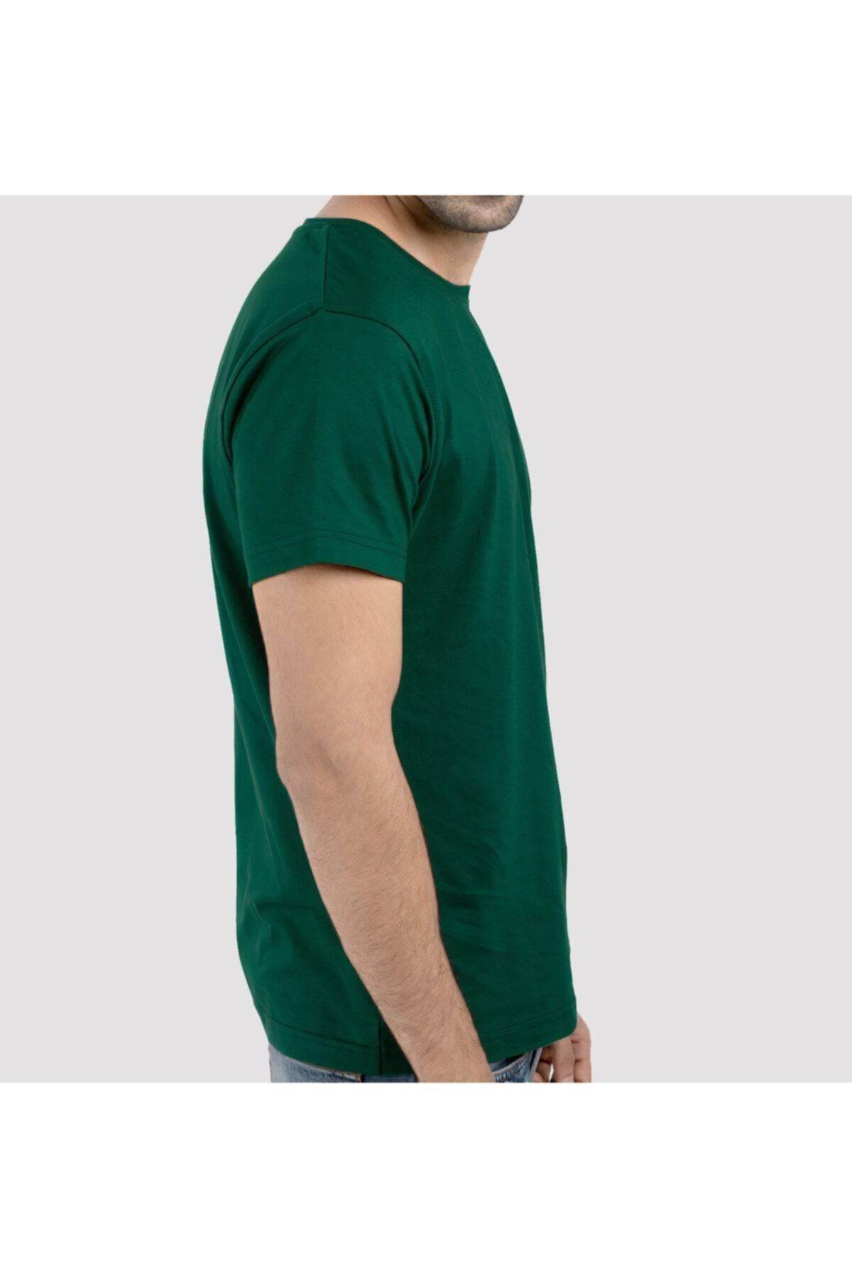 Unisex Koyu Yeşil %100 Pamuk Bisiklet Yaka Basic Örme T-shirt