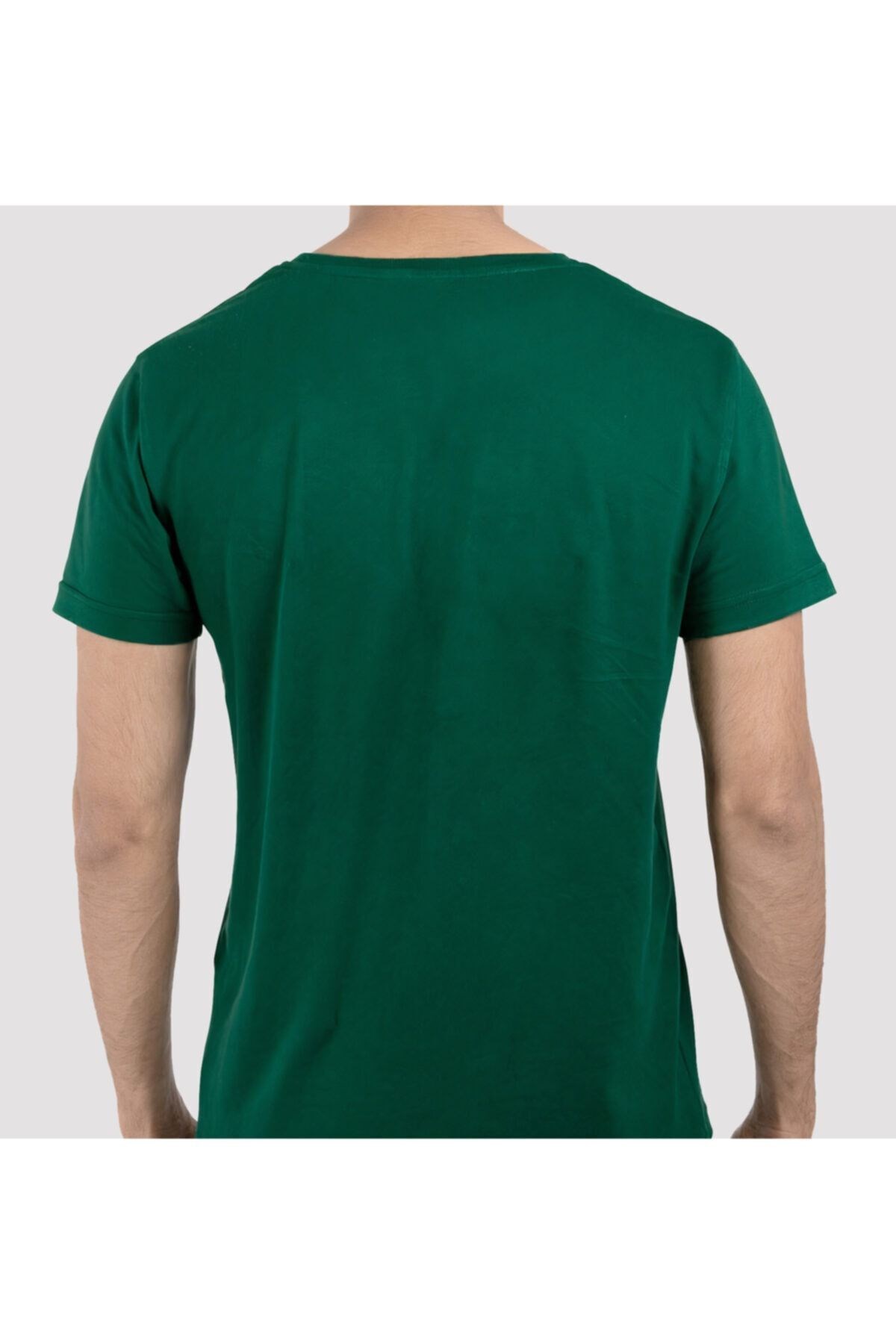 Unisex Koyu Yeşil %100 Pamuk Bisiklet Yaka Basic Örme T-shirt Üçlü