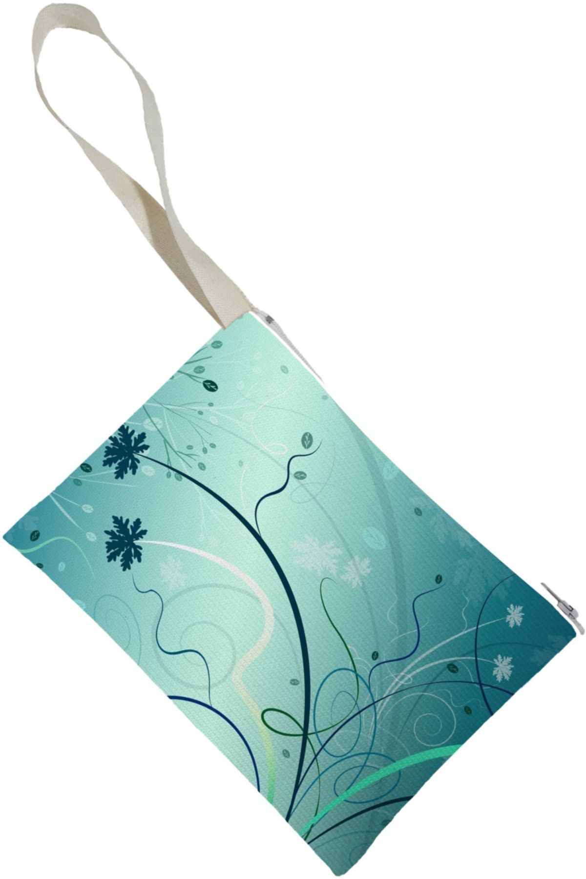 Unisex Mavi Desenli Portföy Clutch Çanta
