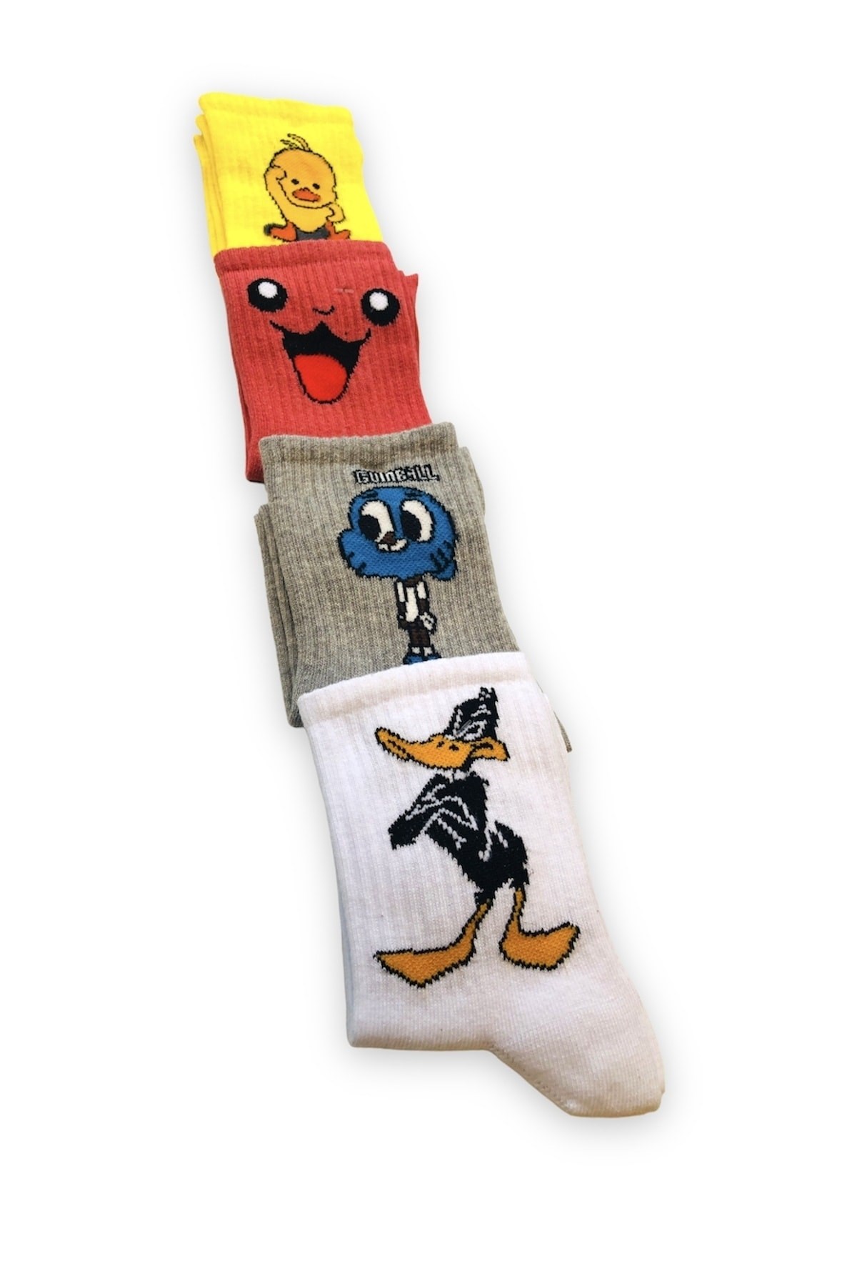 Unisex Renkli 4 Çift Desenli Fitilli Kolej Çorap Seti