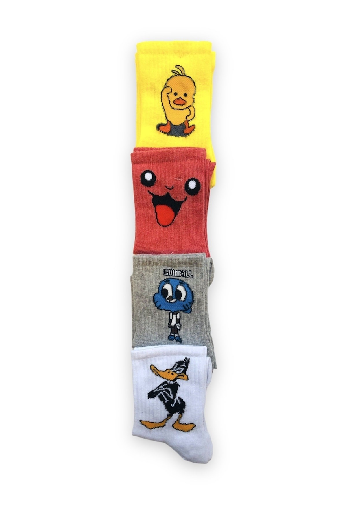 Unisex Renkli 4 Çift Desenli Fitilli Kolej Çorap Seti
