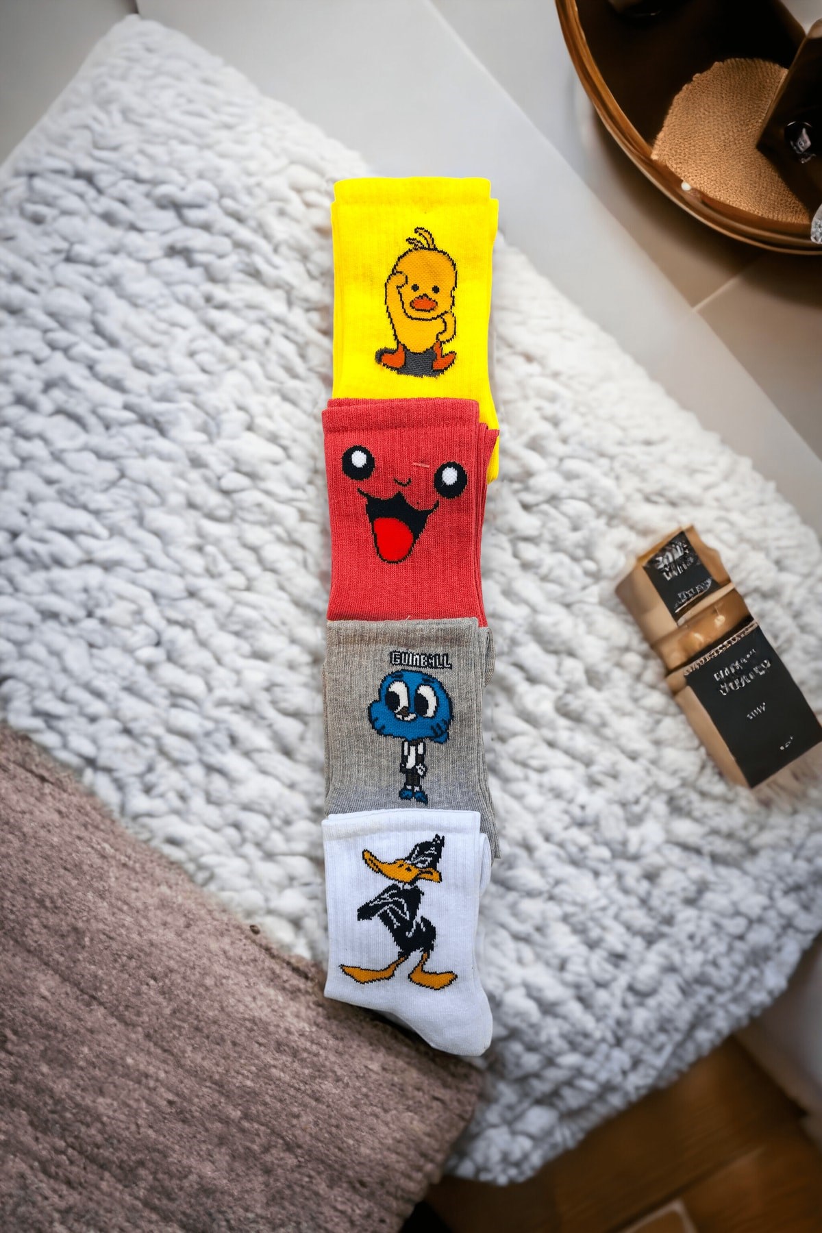 Unisex Renkli 4 Çift Desenli Fitilli Kolej Çorap Seti