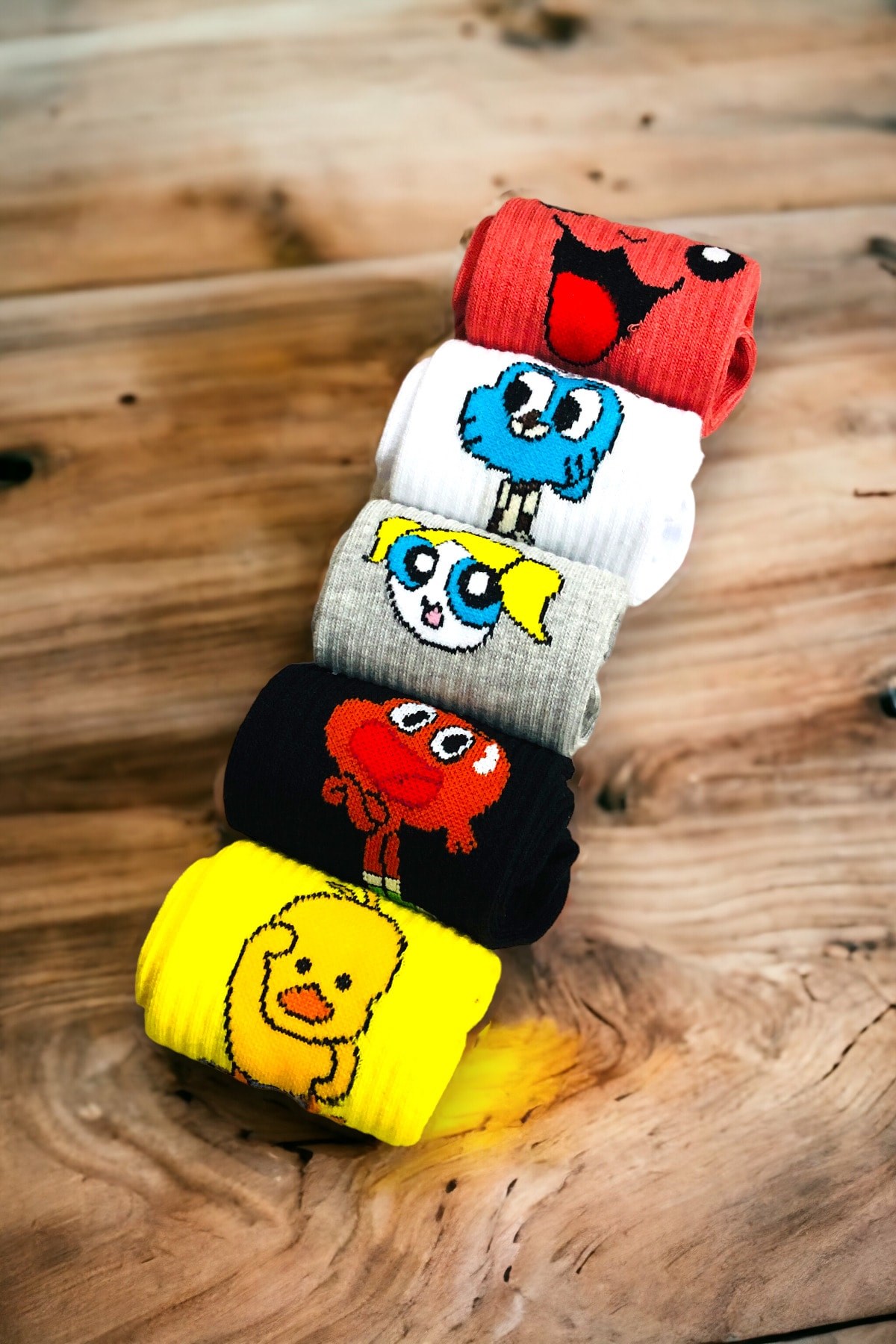 Unisex Renkli 5 Çift Desenli Fitilli Kolej Çorap Seti