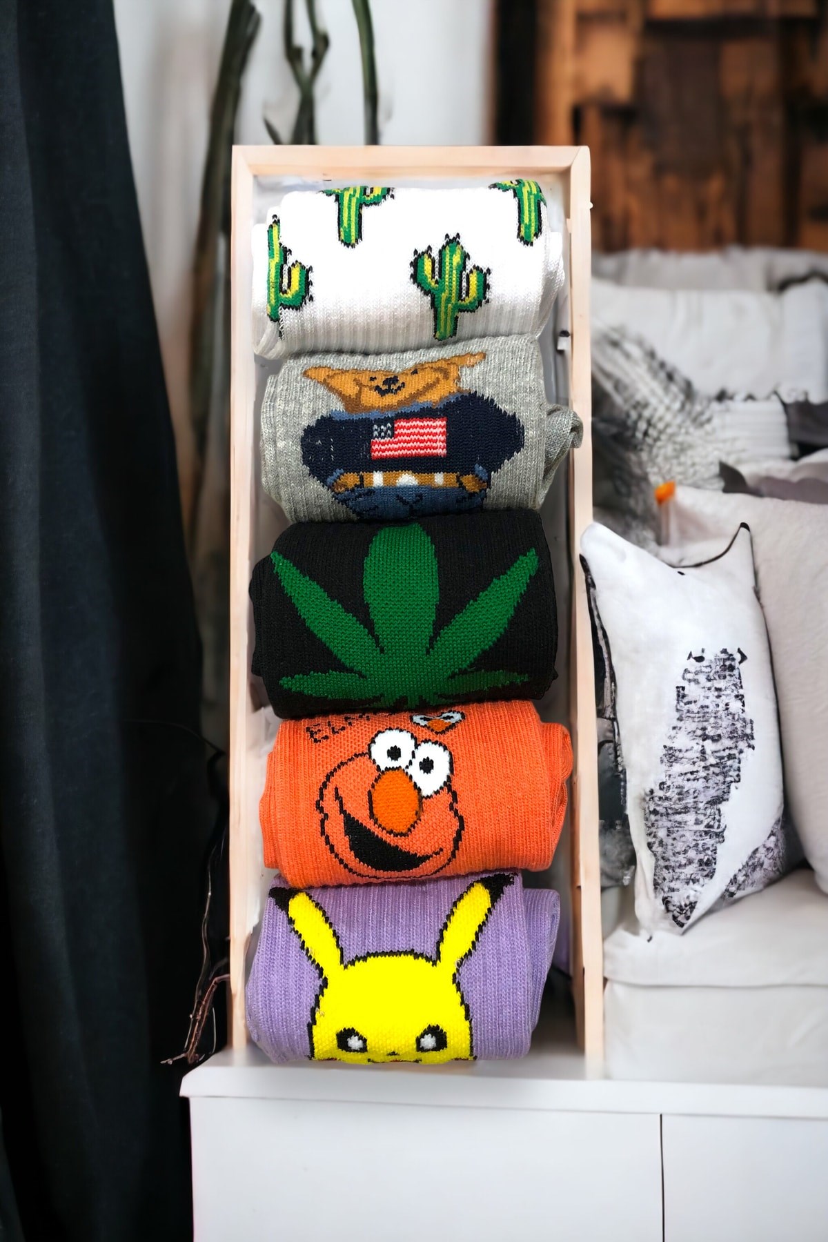 Unisex Renkli 5 Çift Desenli Fitilli Kolej Çorap Seti
