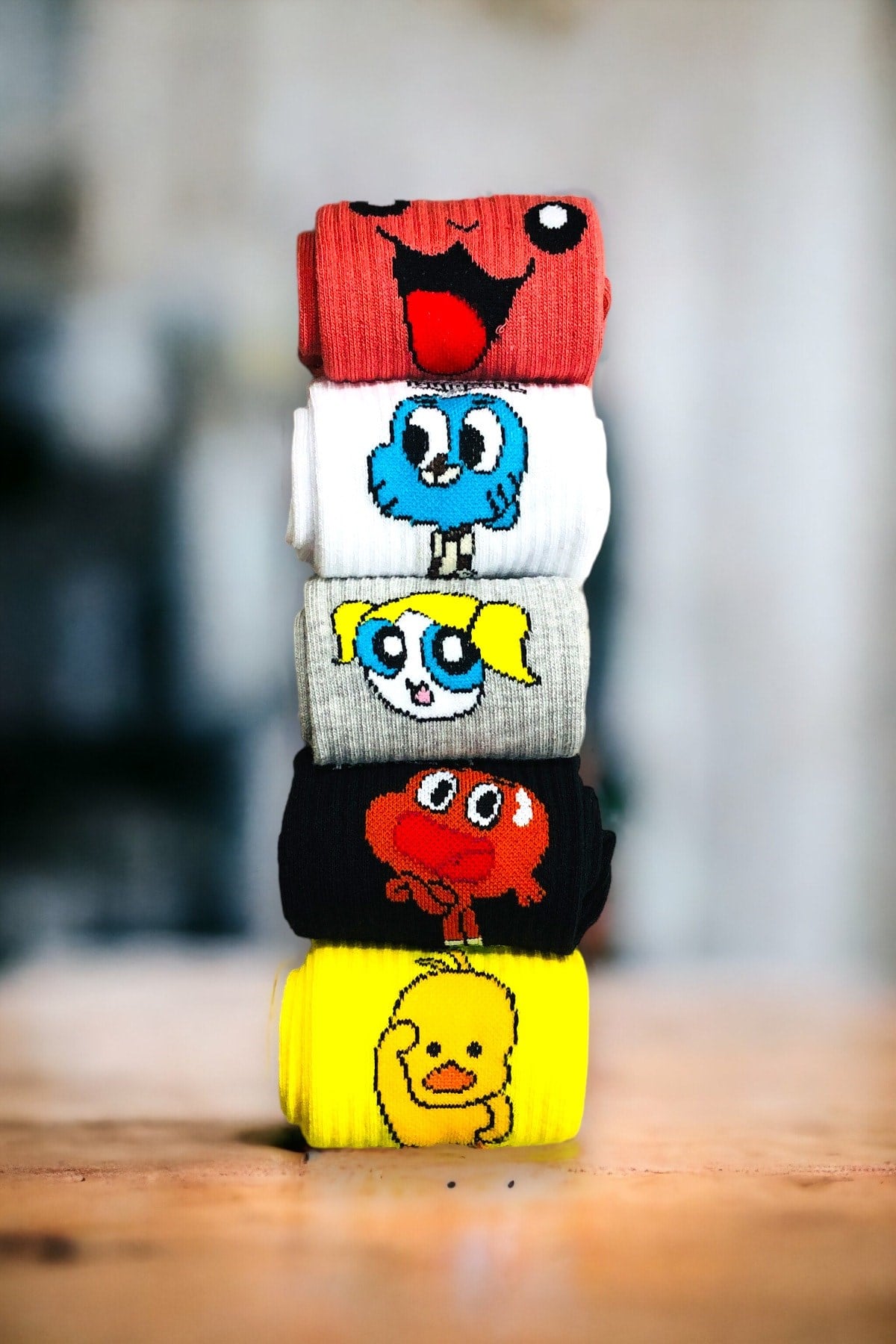 Unisex Renkli 5 Çift Desenli Fitilli Kolej Çorap Seti