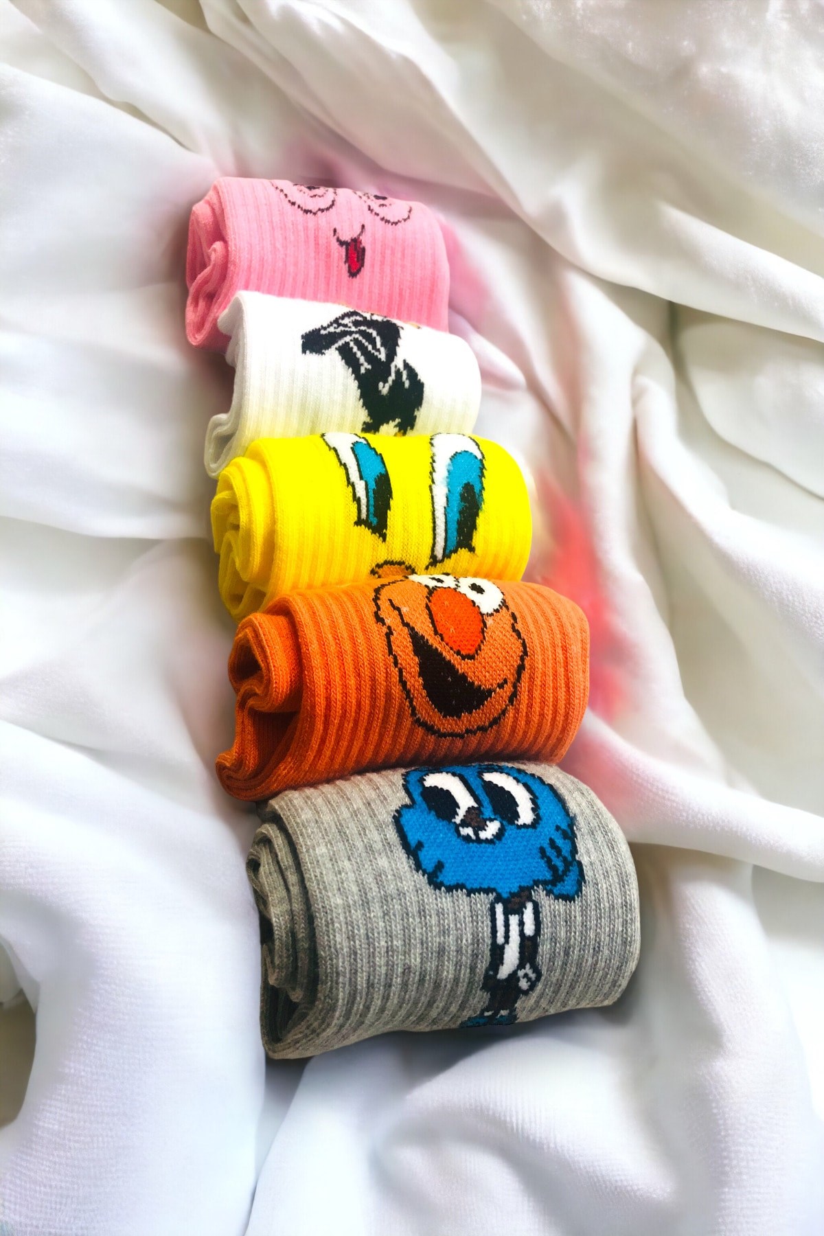 Unisex Renkli 5 Çift Desenli Fitilli Kolej Çorap Seti