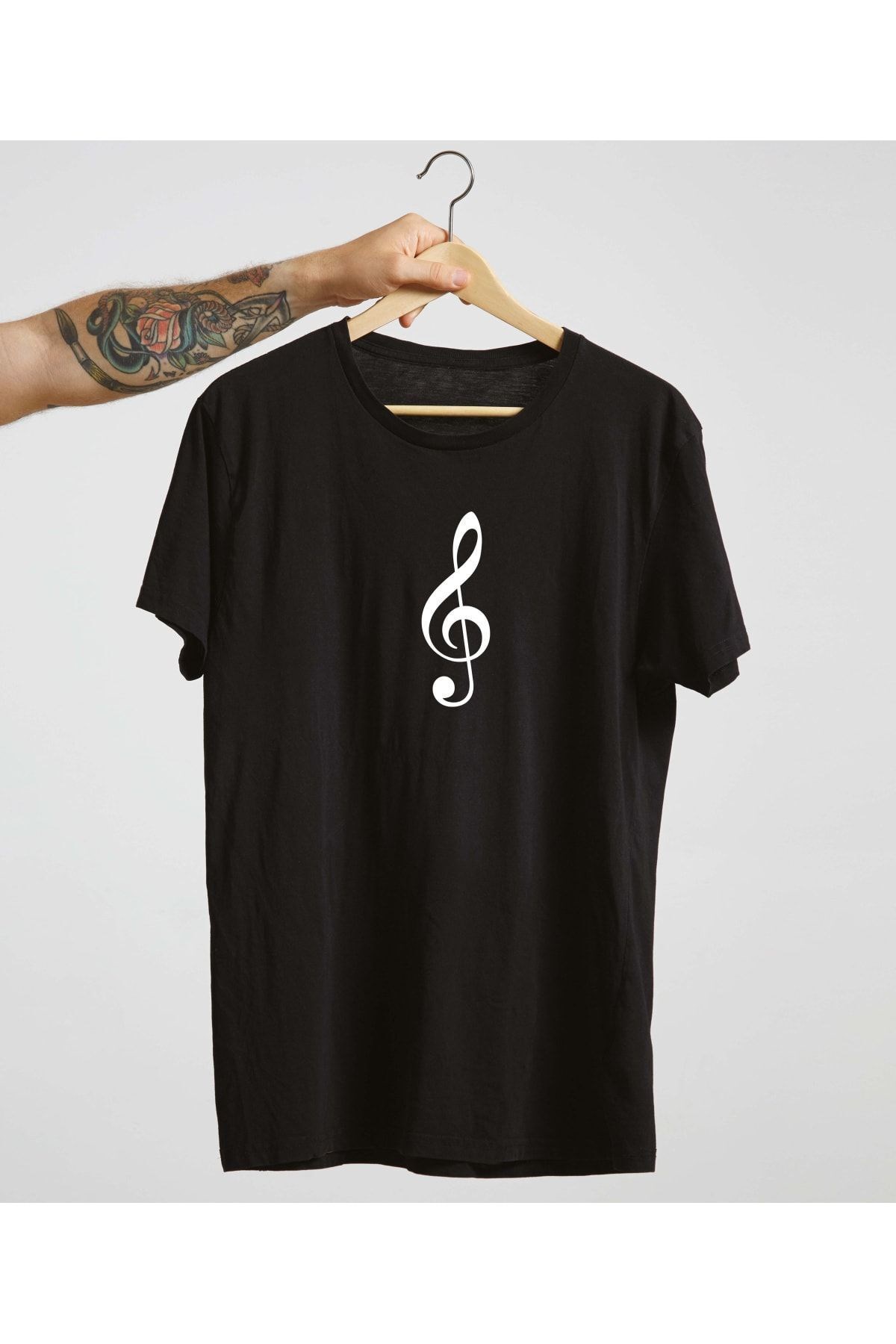 Unisex Siyah %100 Pamuk Bisiklet Yaka Basic Örme T-shirt Sol Anahtarı