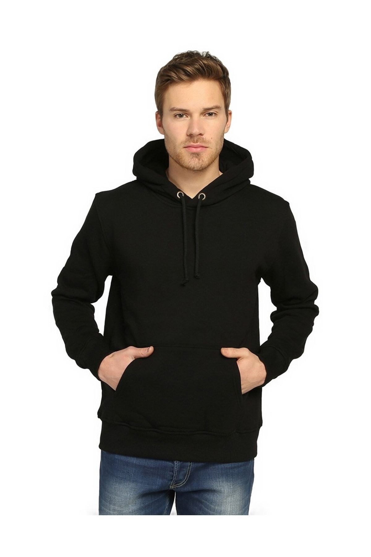 Unisex Siyah Kapüşonlu Sweatshirt