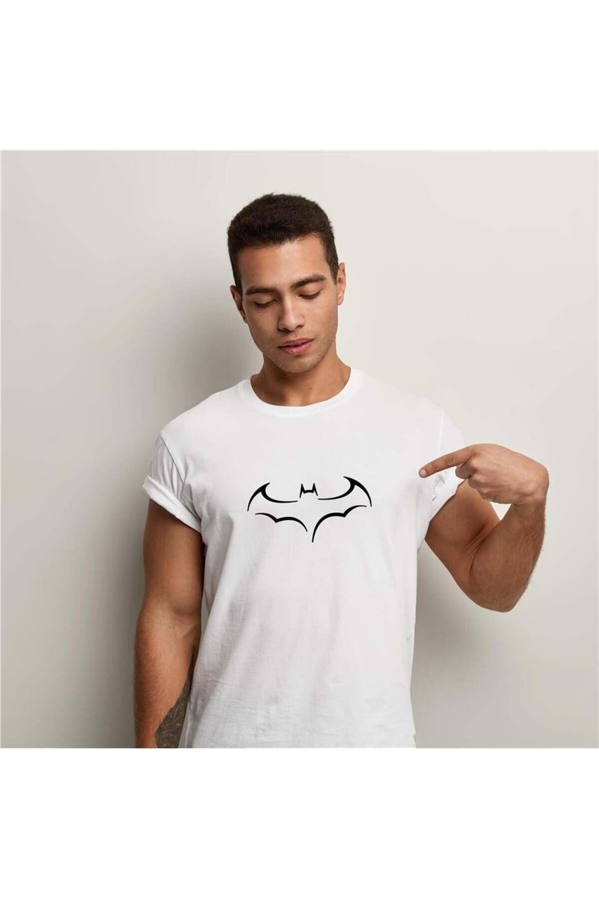 Unisex Siyah Pamuk Bisiklet Yaka Basic Örme T-shirt Batman