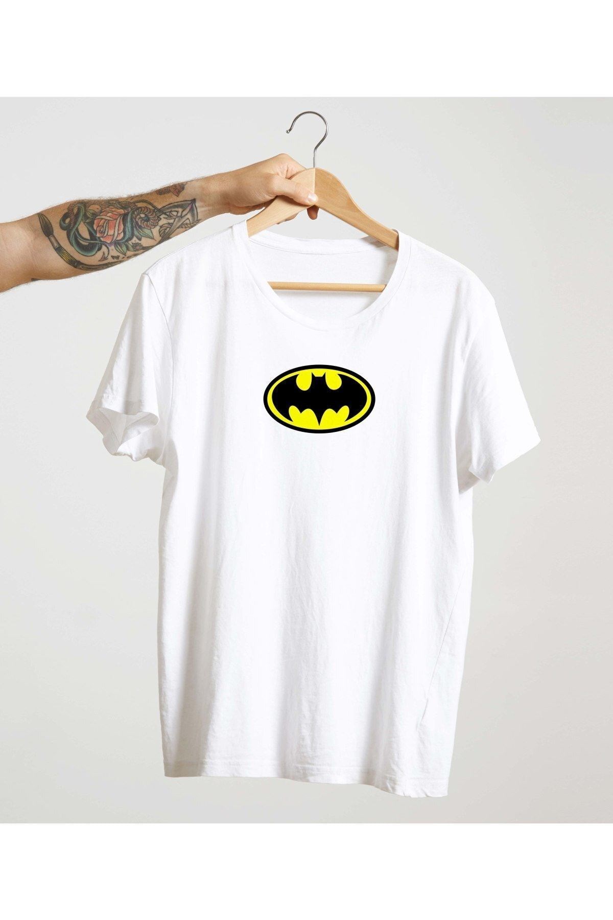 Unisex Siyah Pamuk Bisiklet Yaka Basic Örme T-shirt Batman