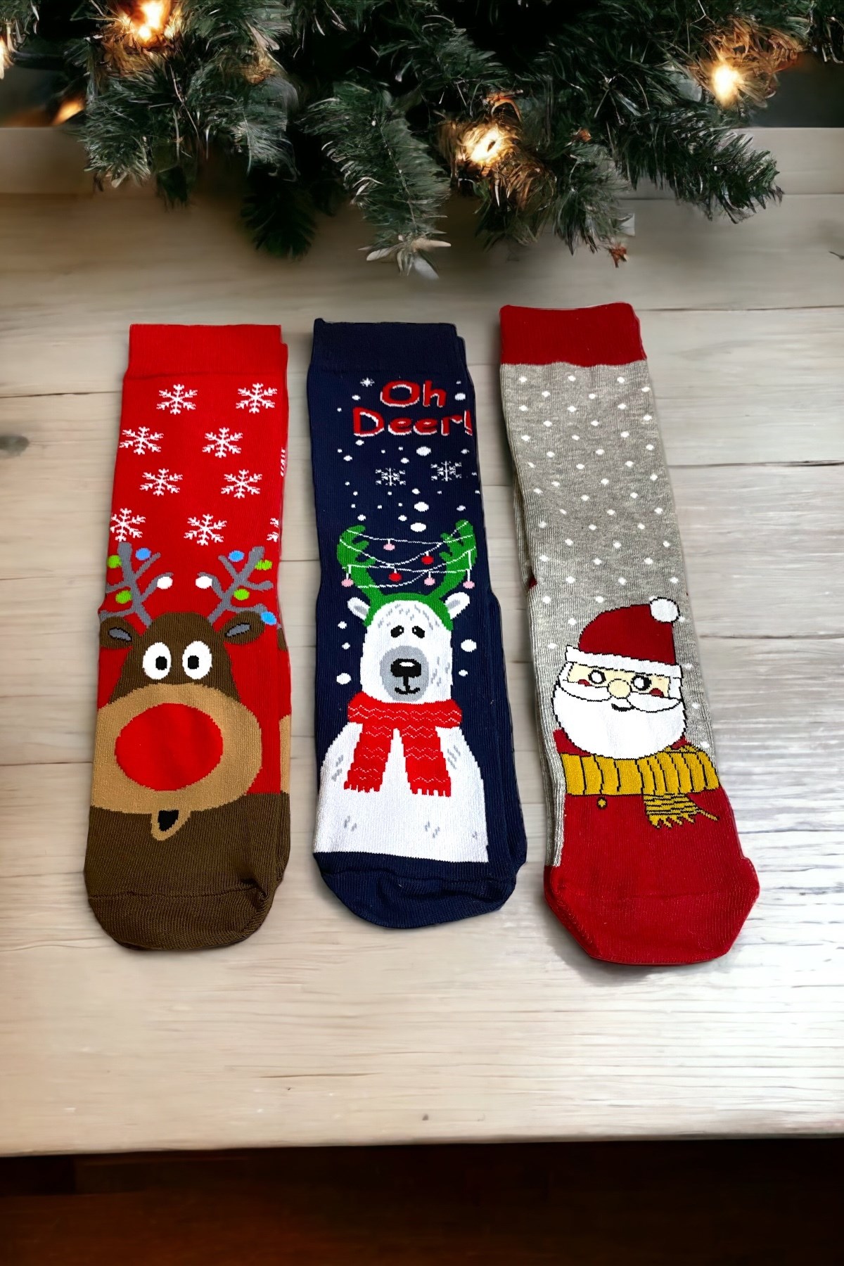 Unisex Yeni Yıl Yılbaşı Temalı 3 Çift Soket Çorap Seti