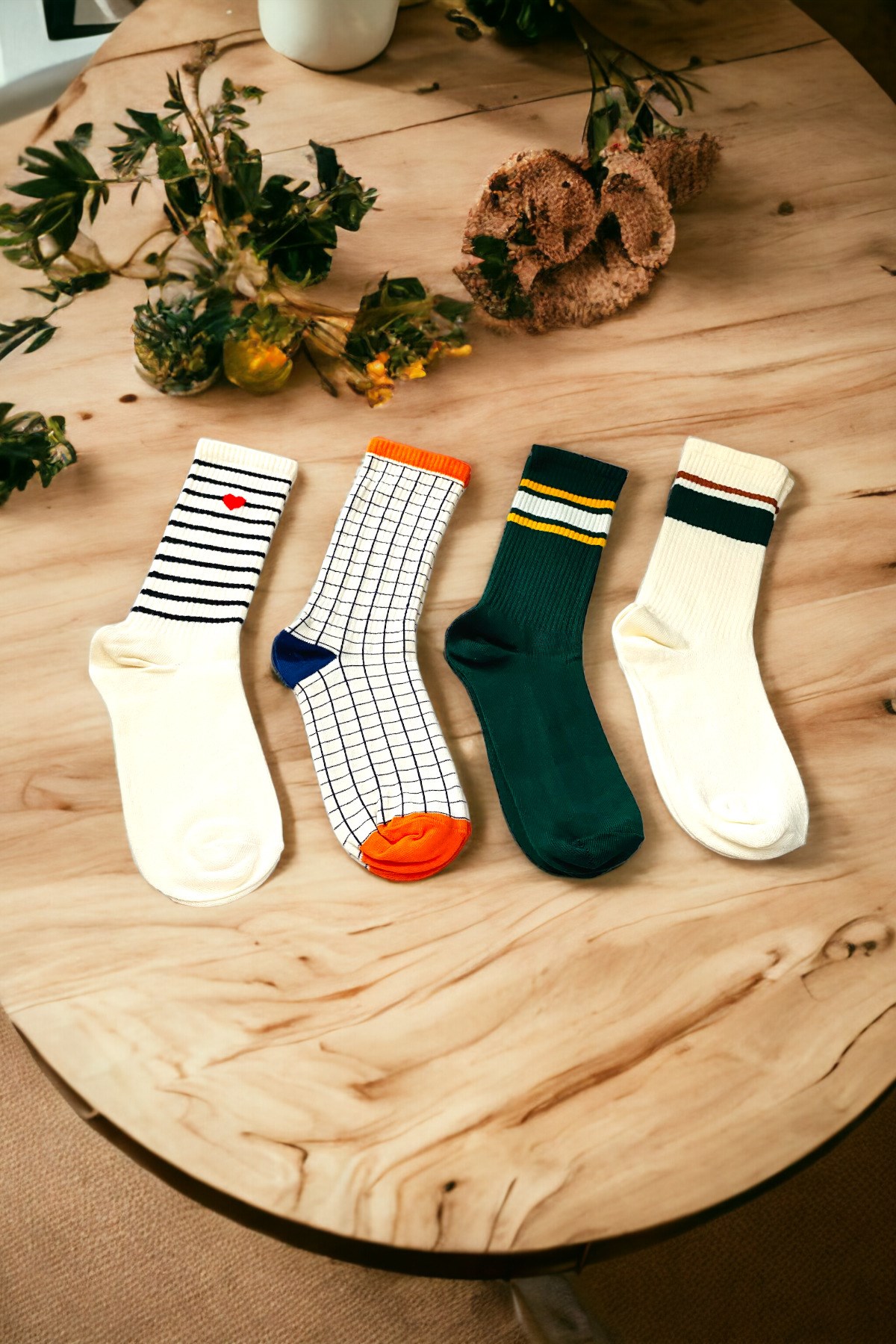 Unisex Yüksek Kalite Yıkamalı Fitilli 4 Çift Tenis Çorabı