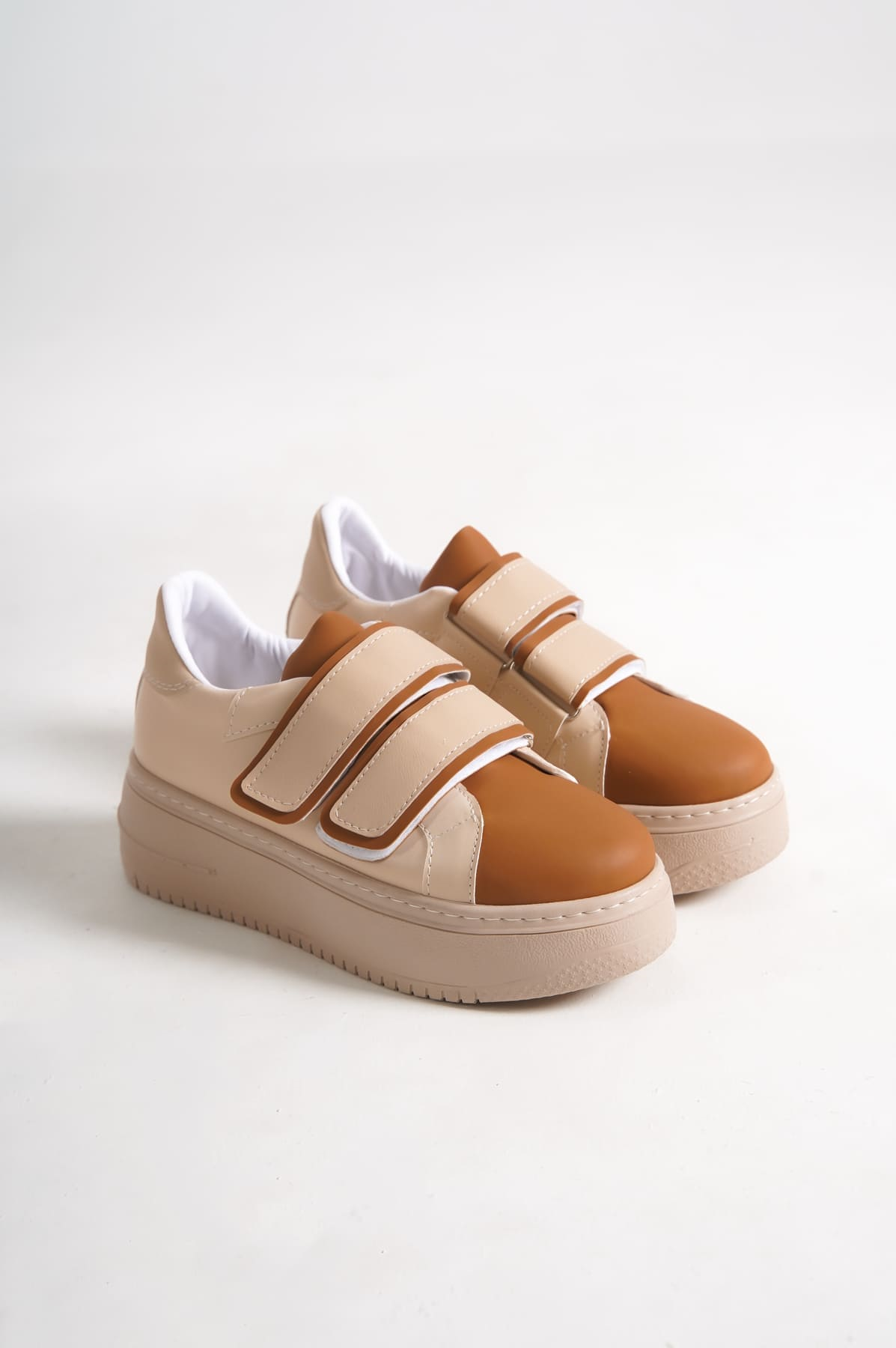 VALENCIA Bağcıksız Cırt Cırtlı Ortopedik Taban Kadın Sneaker Spor Ayakkabı CTT - Ten/Kahve