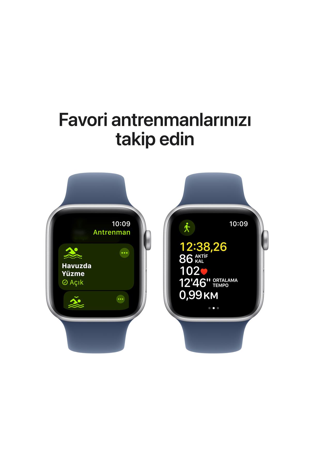 Watch SE GPS 44mm Gümüş Alüminyum Kasa + Kot Rengi Spor Kordon - S/M