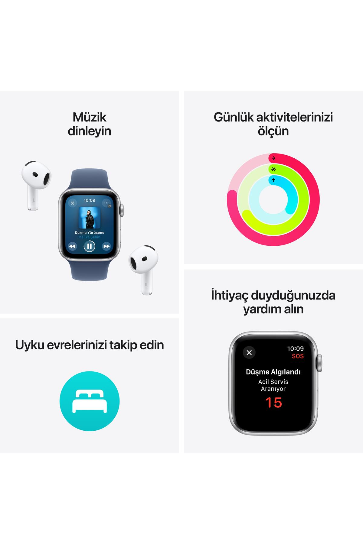 Watch SE GPS 44mm Gümüş Alüminyum Kasa + Kot Rengi Spor Kordon - S/M