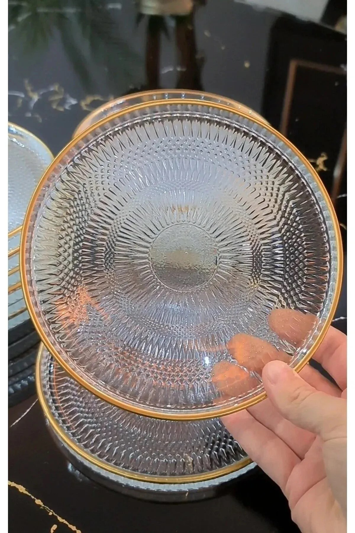 Yaldızlı Lüks Cam Kek Pasta Tabağı 16 cm (Tekli) | BPA İçermez
