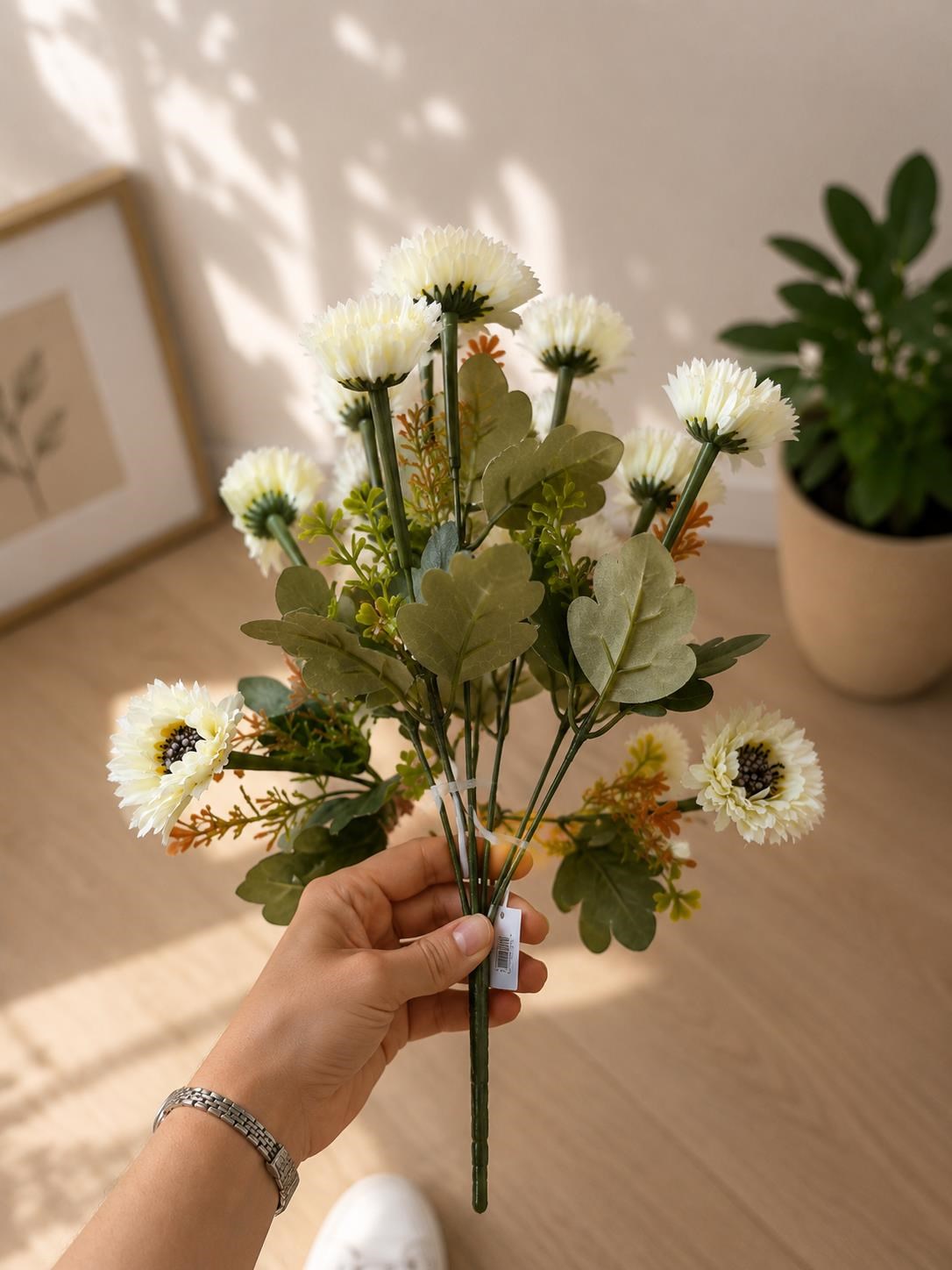 Yapay Beyaz Gerbera Çiçeği Demeti Dekoratif Çiçek Buketi Ev Ofis Vazo Süsleme Aranjmanı 41 cm