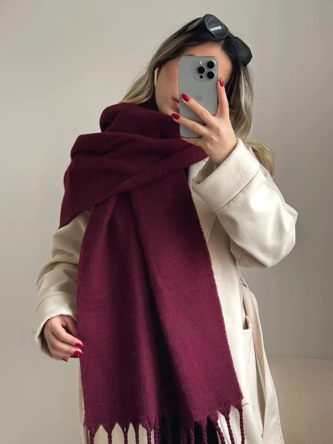 Yumuşak Dokulu Pinterest Atkı Bej