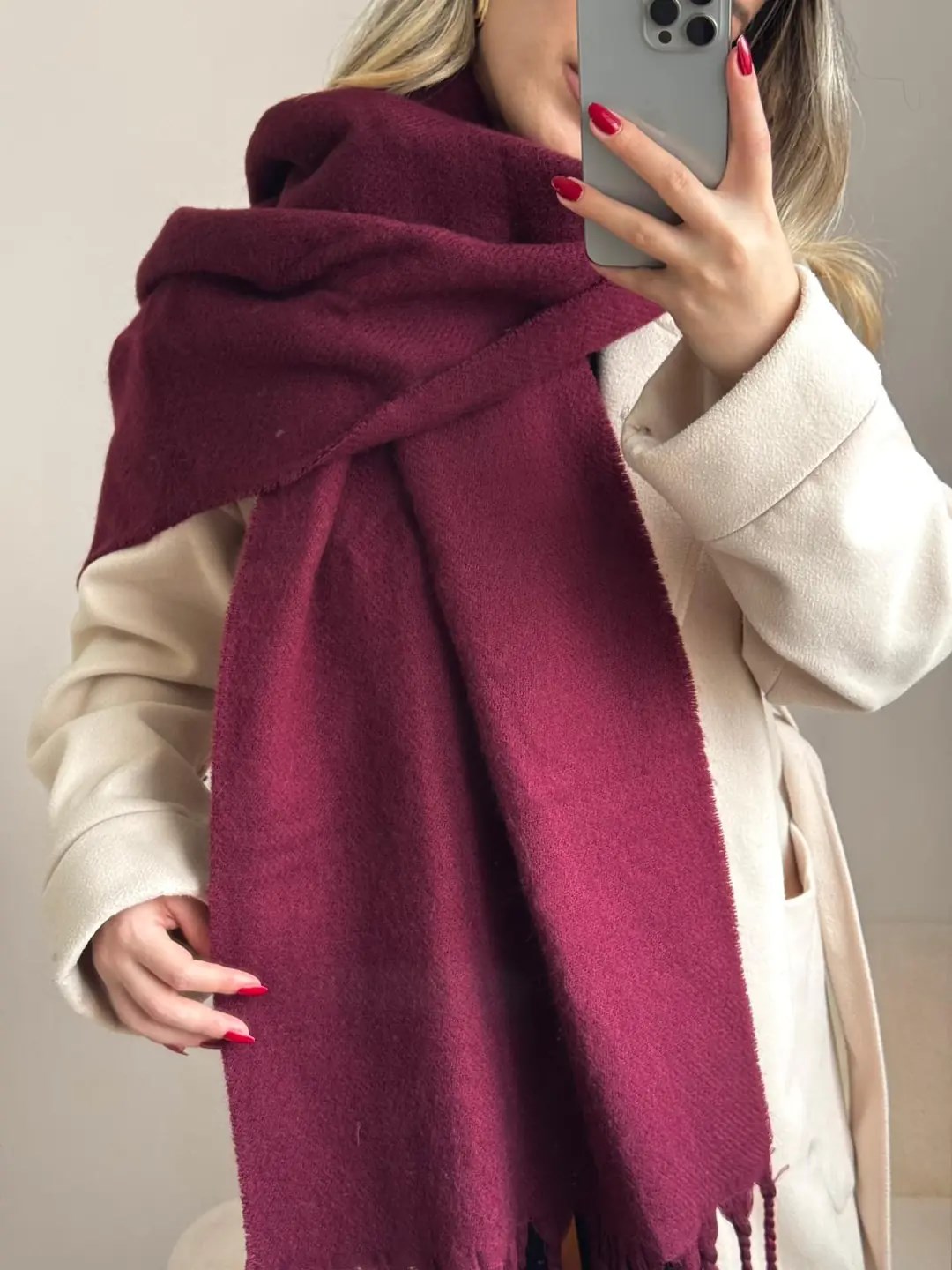 Yumuşak Dokulu Pinterest Atkı Bej