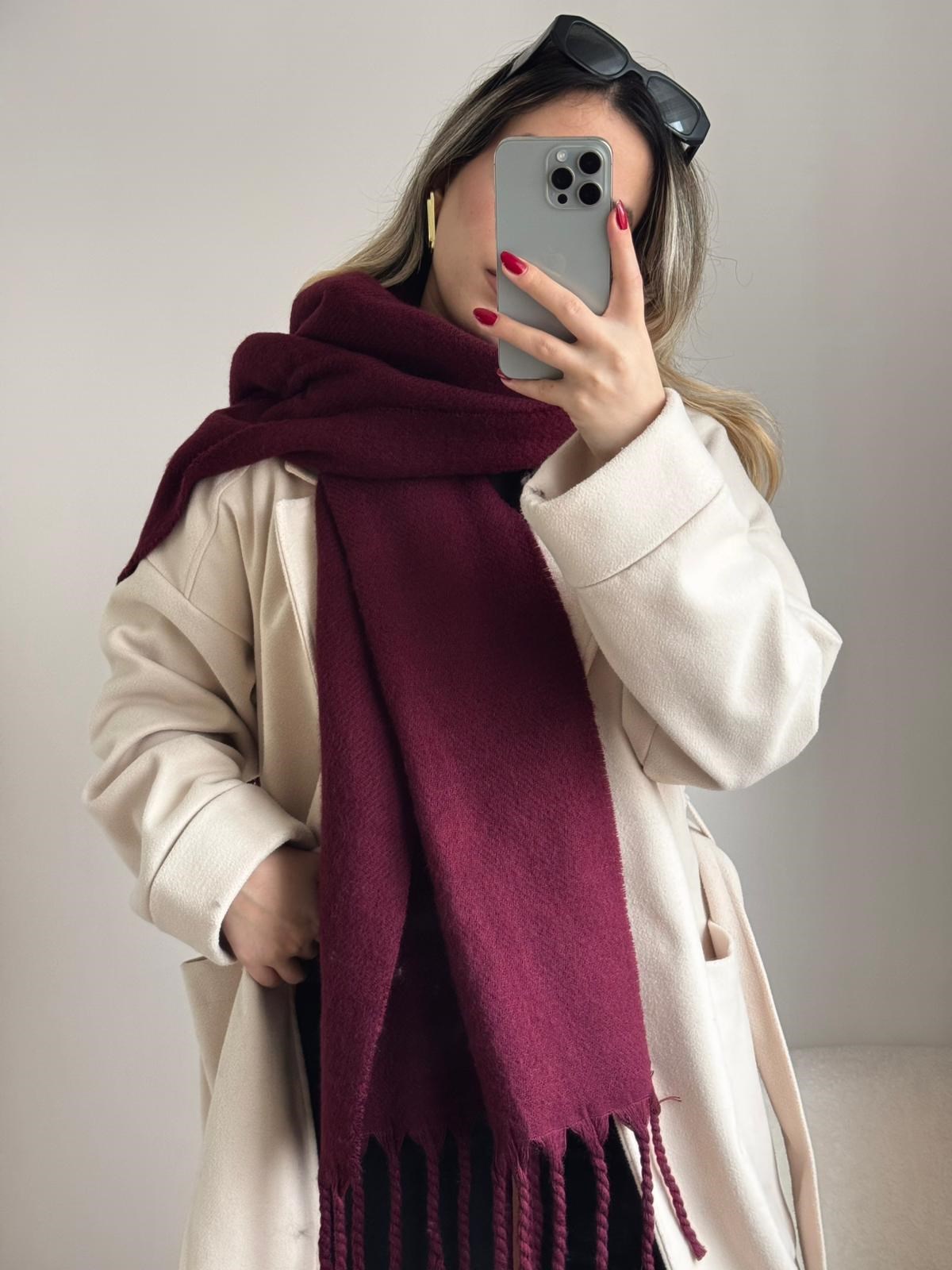 Yumuşak Dokulu Pinterest Atkı Bordo