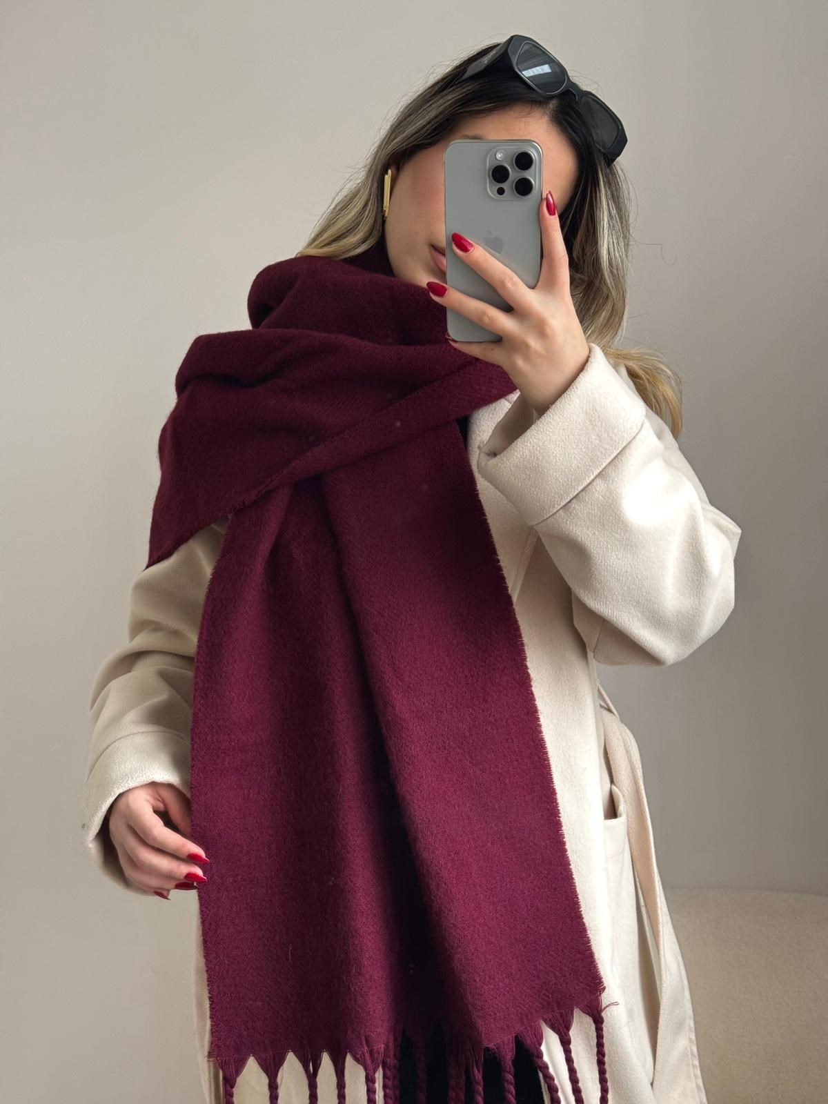 Yumuşak Dokulu Pinterest Atkı Bordo