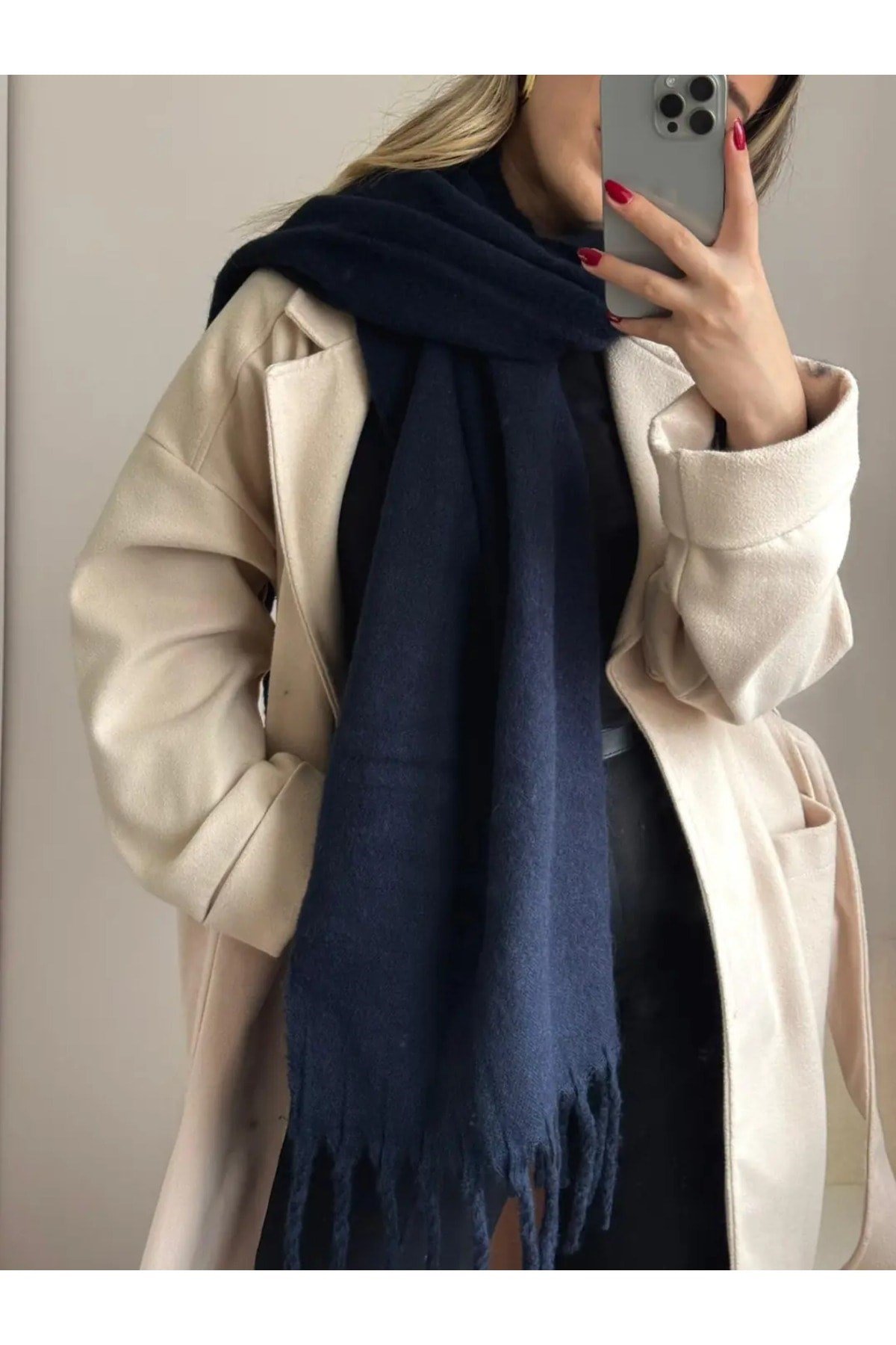 Yumuşak Dokulu Pinterest Atkı Lacivert