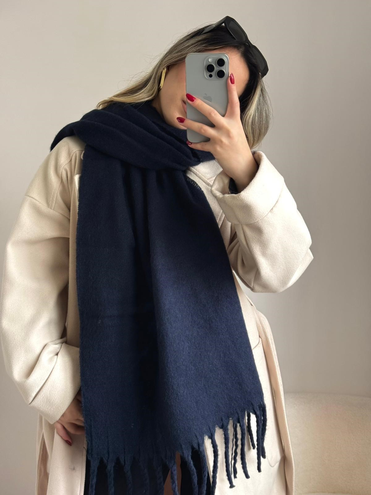 Yumuşak Dokulu Pinterest Atkı Lacivert