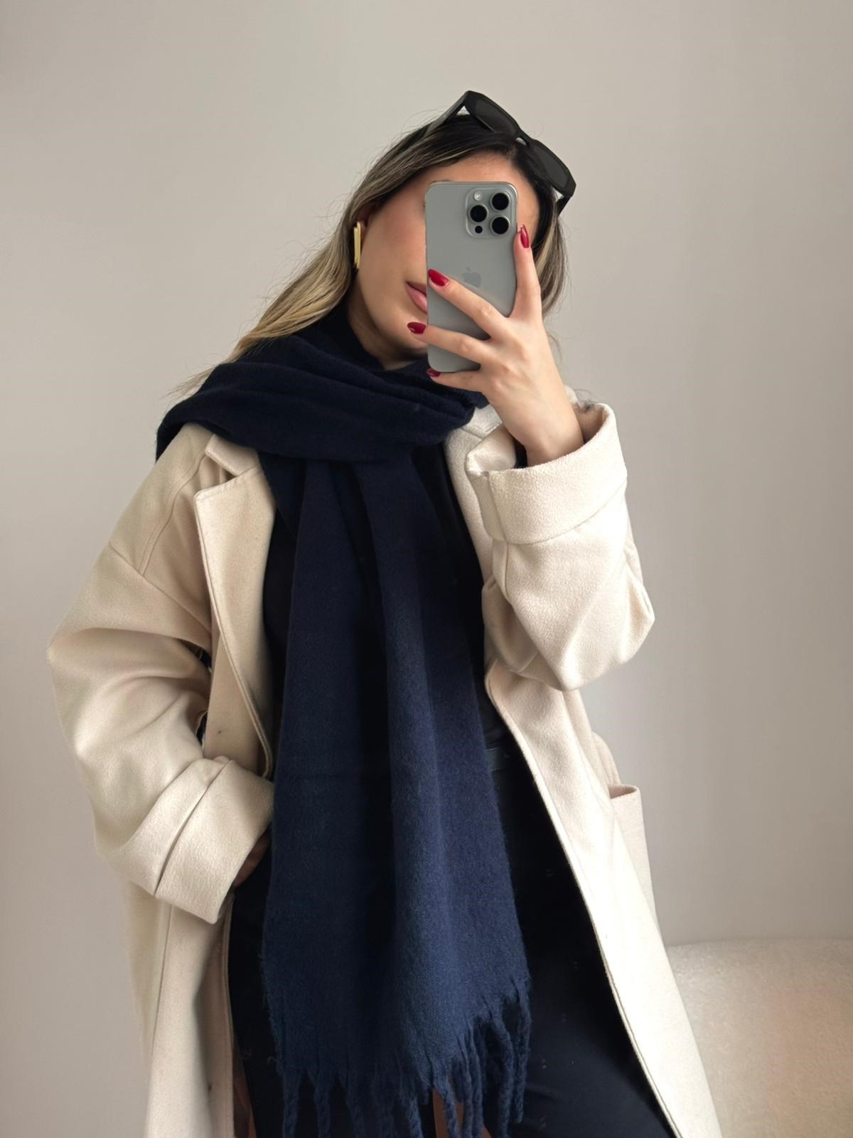 Yumuşak Dokulu Pinterest Atkı Lacivert