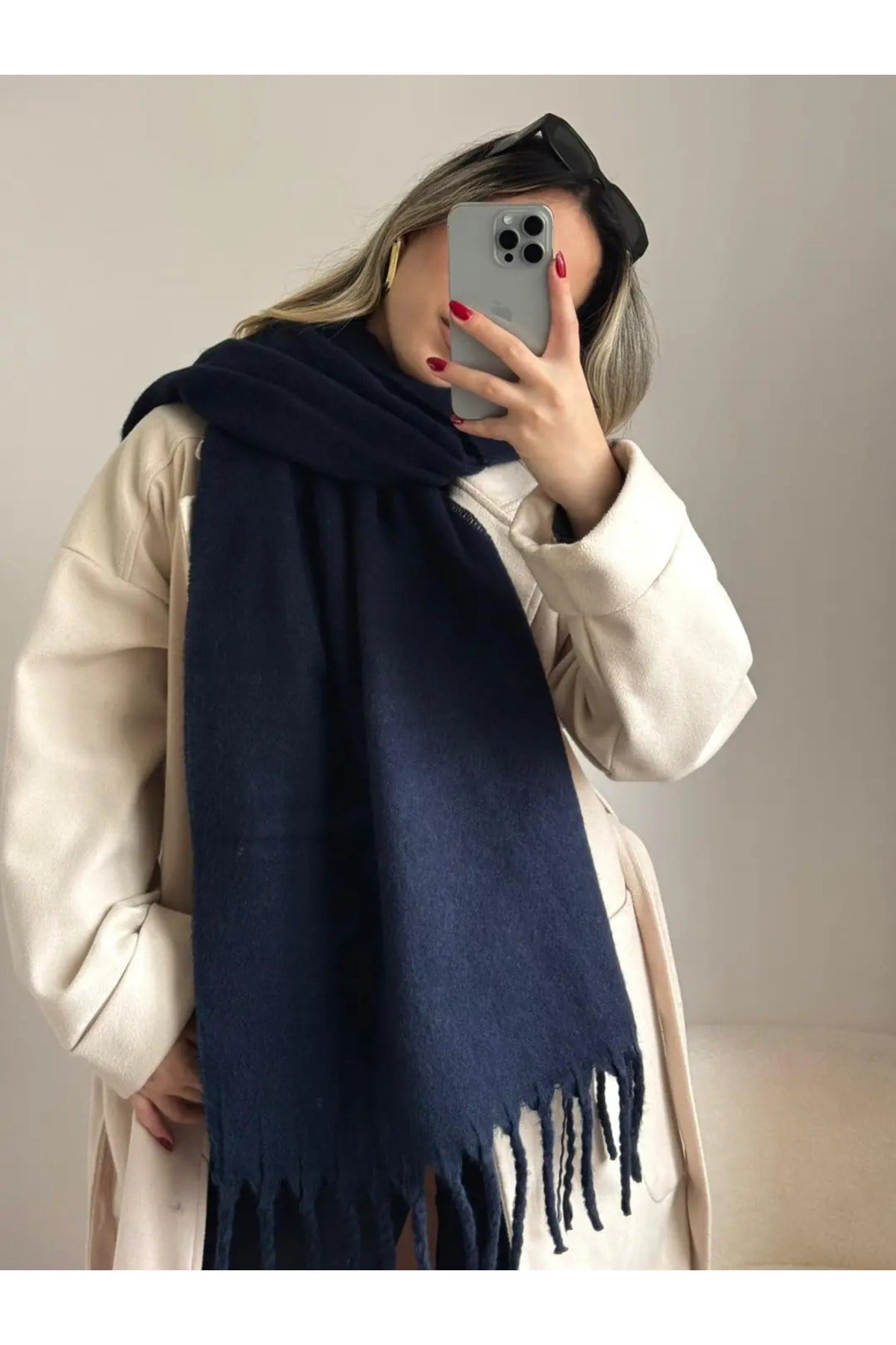 Yumuşak Dokulu Pinterest Atkı Lacivert