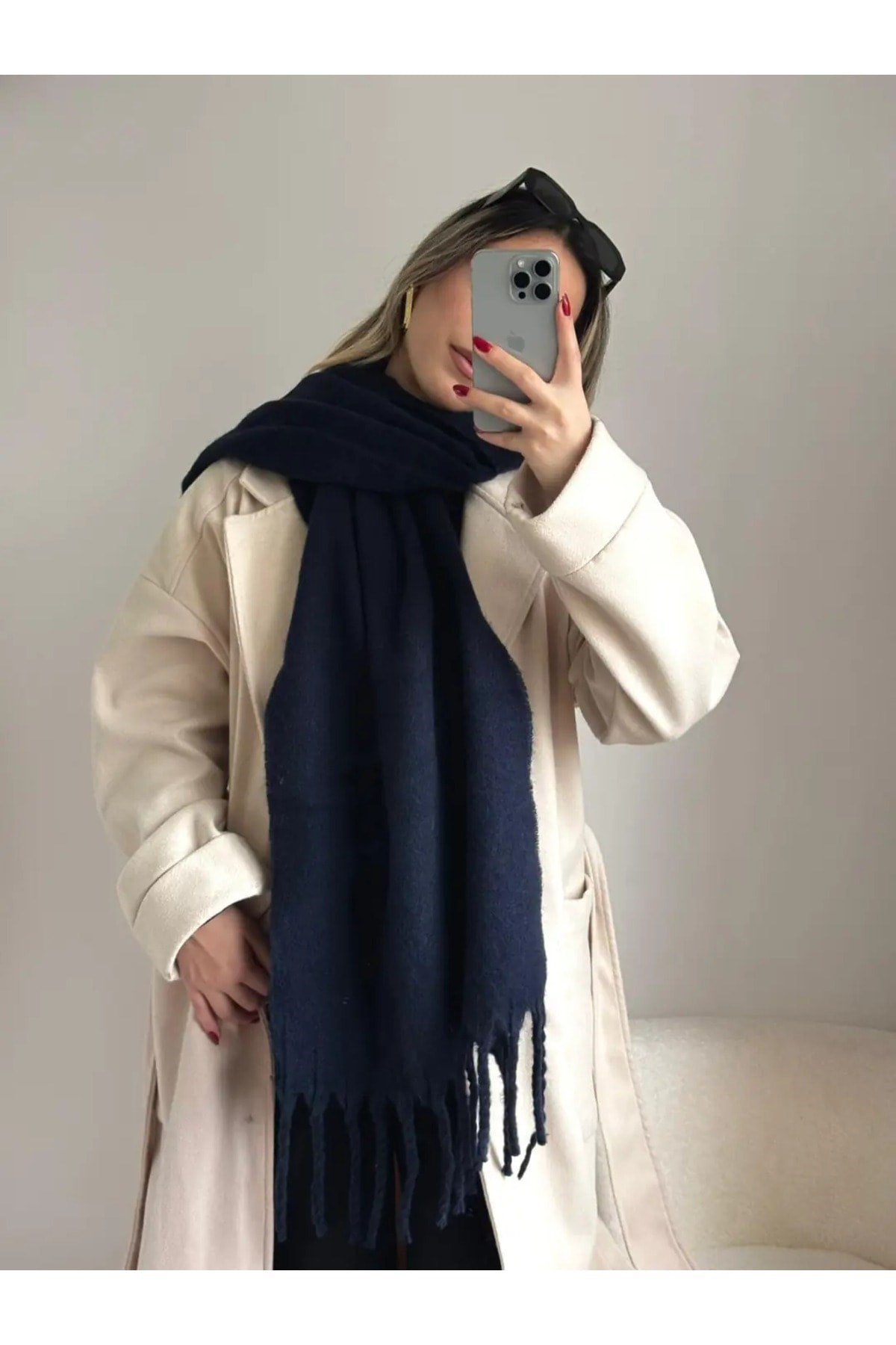 Yumuşak Dokulu Pinterest Atkı Lacivert