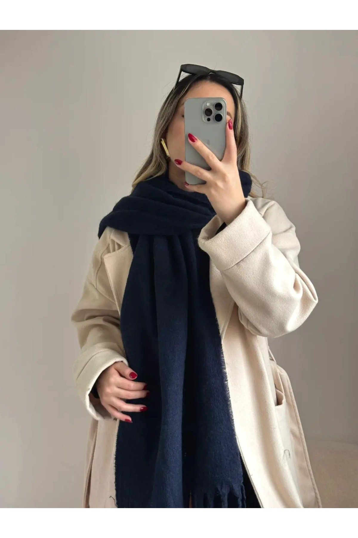 Yumuşak Dokulu Pinterest Atkı Lacivert