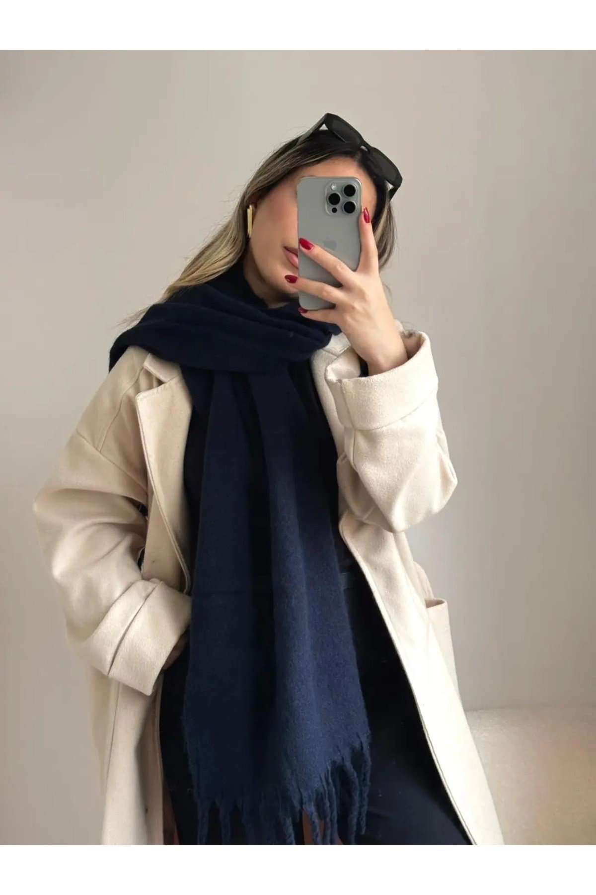 Yumuşak Dokulu Pinterest Atkı Lacivert