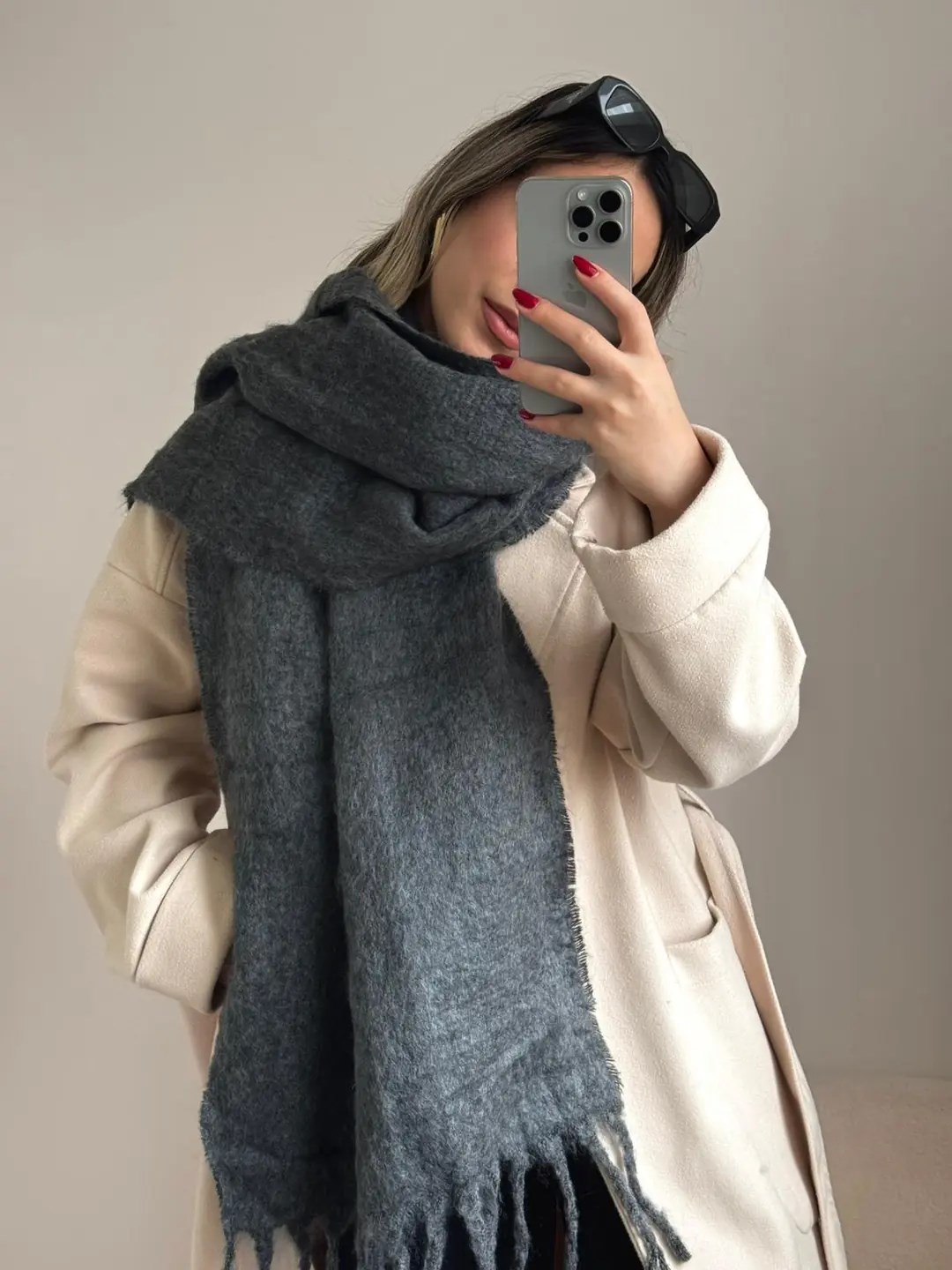 Yumuşak Dokulu Pinterest Atkı Lacivert