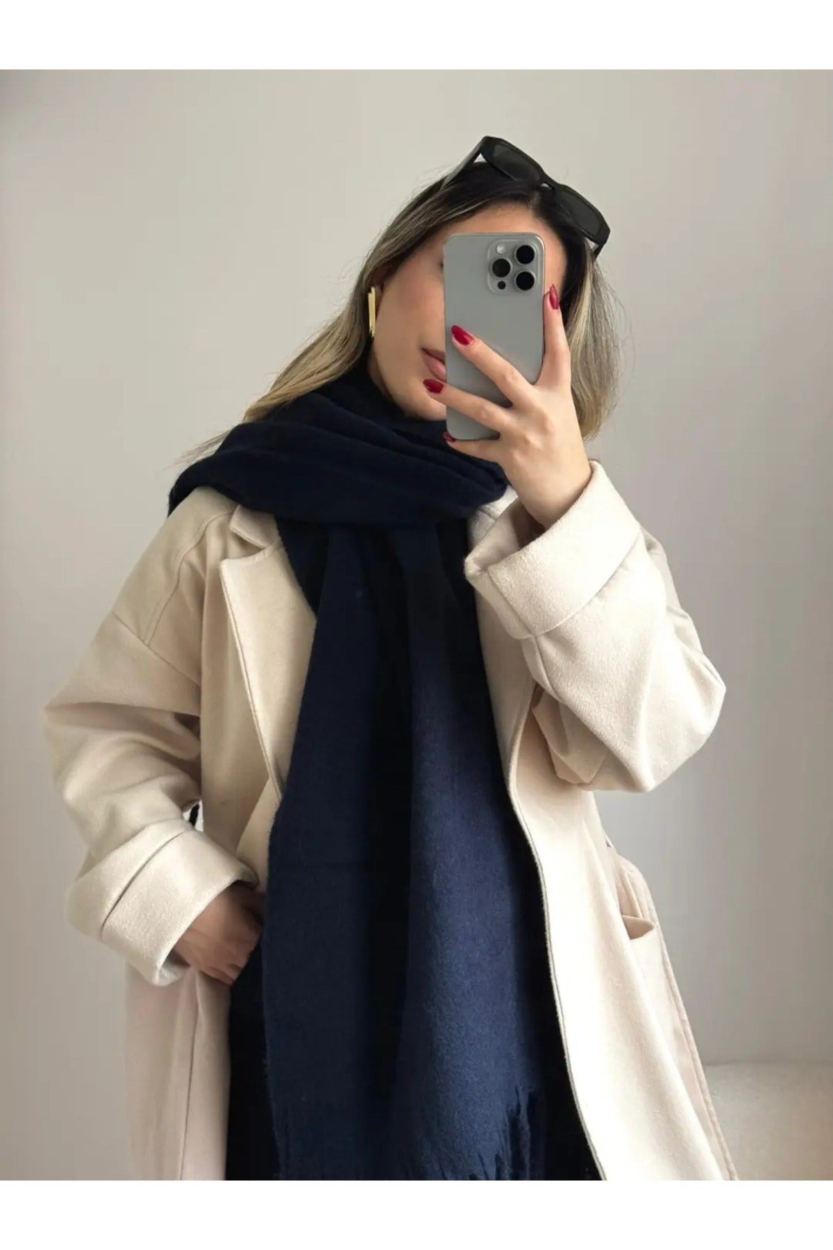 Yumuşak Dokulu Pinterest Atkı Lacivert