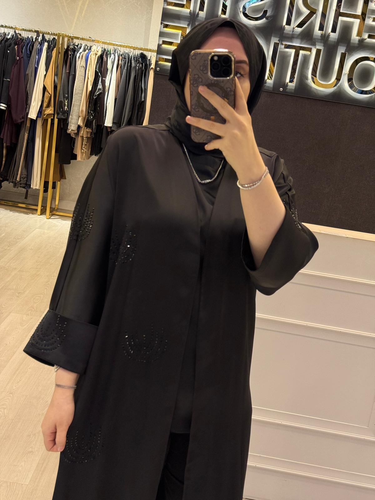 ZIGAY Kumaş Renk Taş İşlemeli Tasarım Abaya
