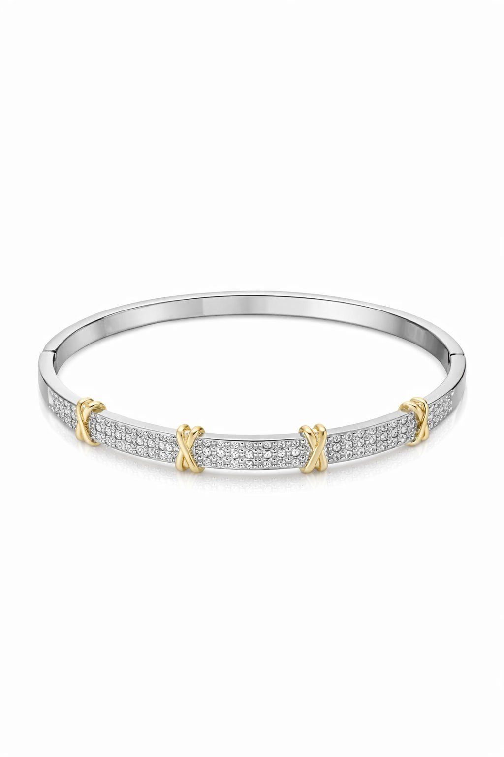 Zirkon Taşlı Su Yolu Gold Silver Kadın Çelik Kelepçe Bileklik