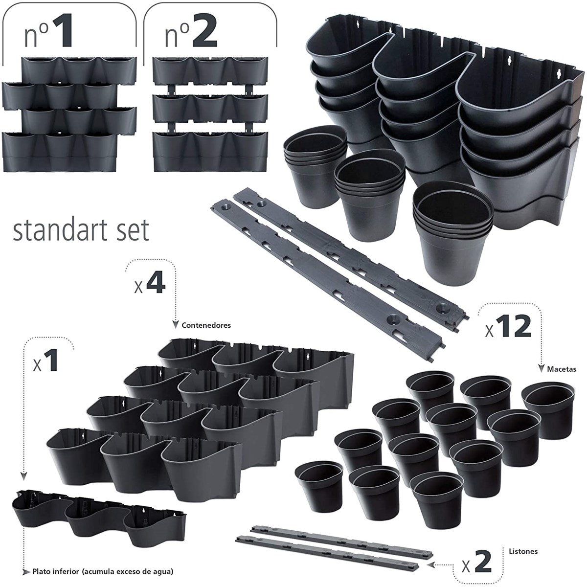Prosperplast Cascade 12'li Dikey Duvar Saksısı, Antrasit